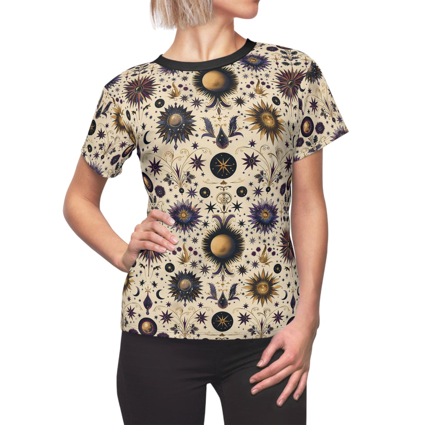 Celestial Floral Women's Tee, Boho Style T-Shirt, Festival Wear, Astrology Tee, Unique Graphic Top, Gift for Her