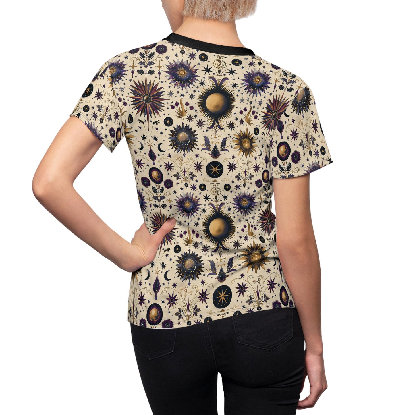Celestial Floral Women's Tee, Boho Style T-Shirt, Festival Wear, Astrology Tee, Unique Graphic Top, Gift for Her
