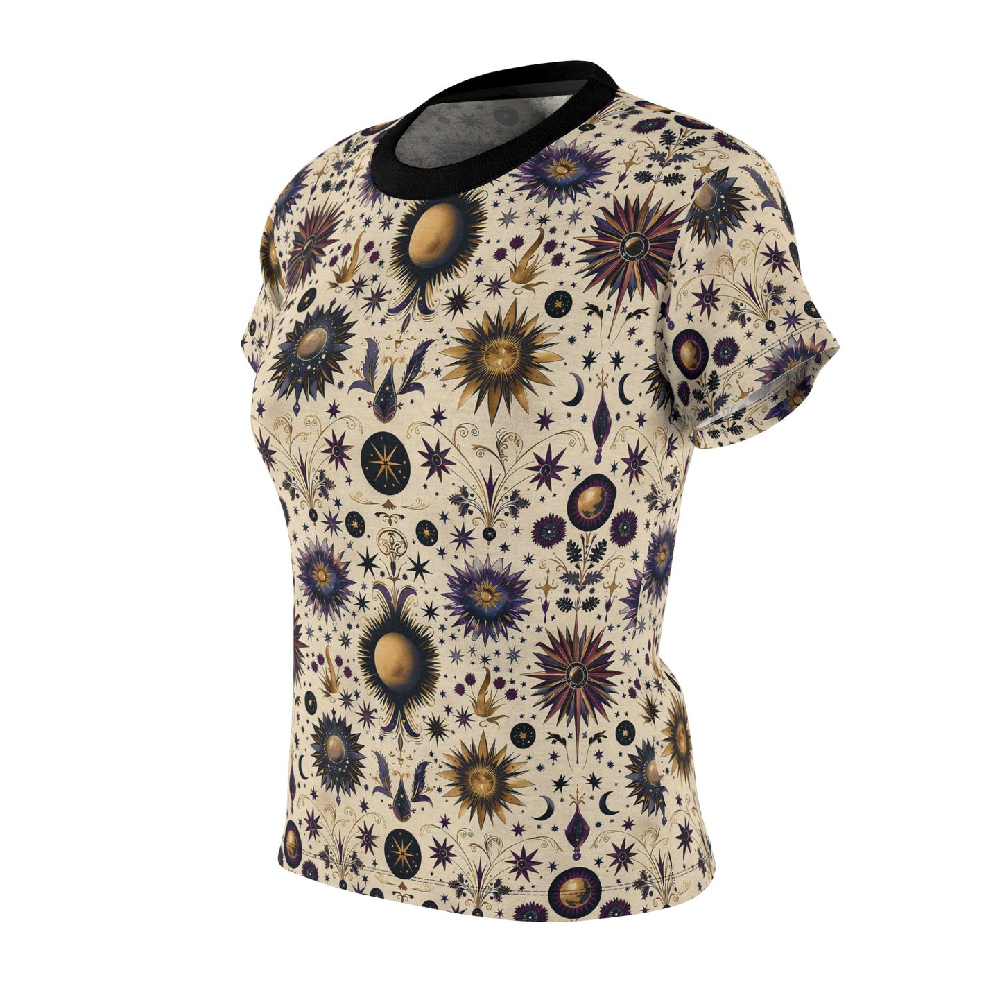 Celestial Floral Women's Tee, Boho Style T-Shirt, Festival Wear, Astrology Tee, Unique Graphic Top, Gift for Her