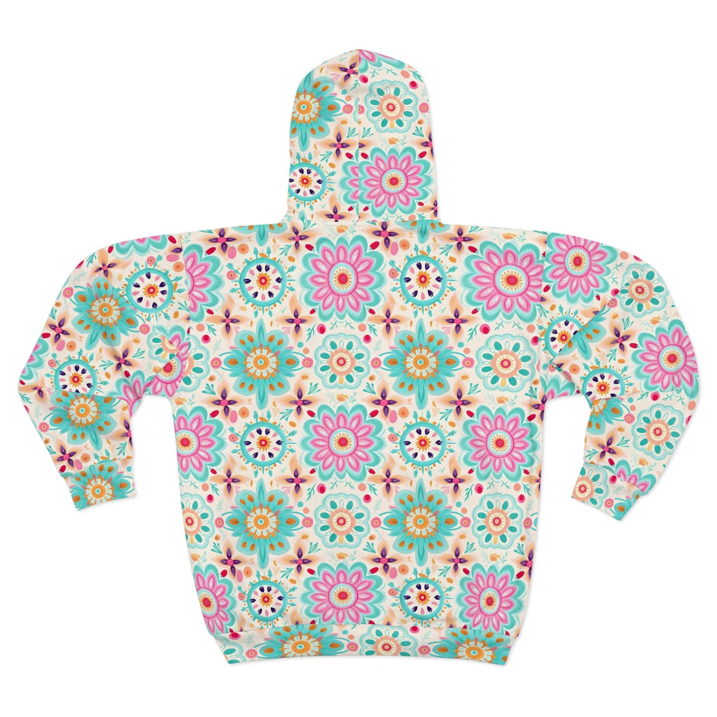 Floral Print Women's Zip Hoodie, Colorful Flower Hoodie, Cozy Spring Layer, Perfect for Casual Wear, Gift for Her, Stylish Hoodie
