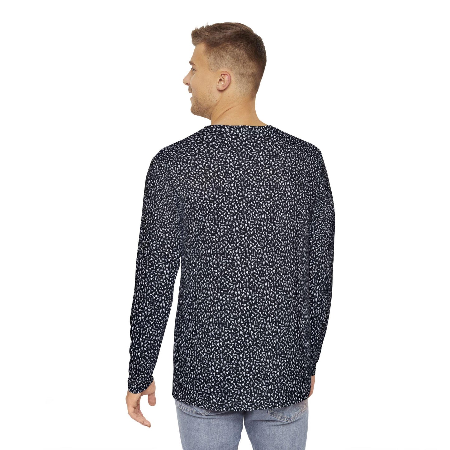 Mens Long Sleeve Print Shirt - Geometric Keys Design, Casual Mens Top, Everyday Wear, Birthday Gift, Lightweight Layering