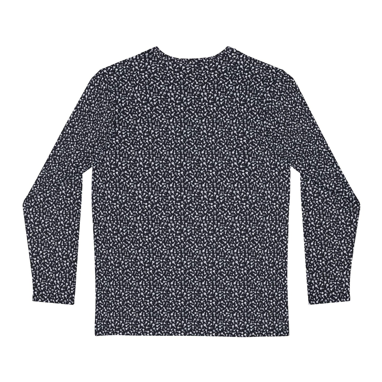 Mens Long Sleeve Print Shirt - Geometric Keys Design, Casual Mens Top, Everyday Wear, Birthday Gift, Lightweight Layering