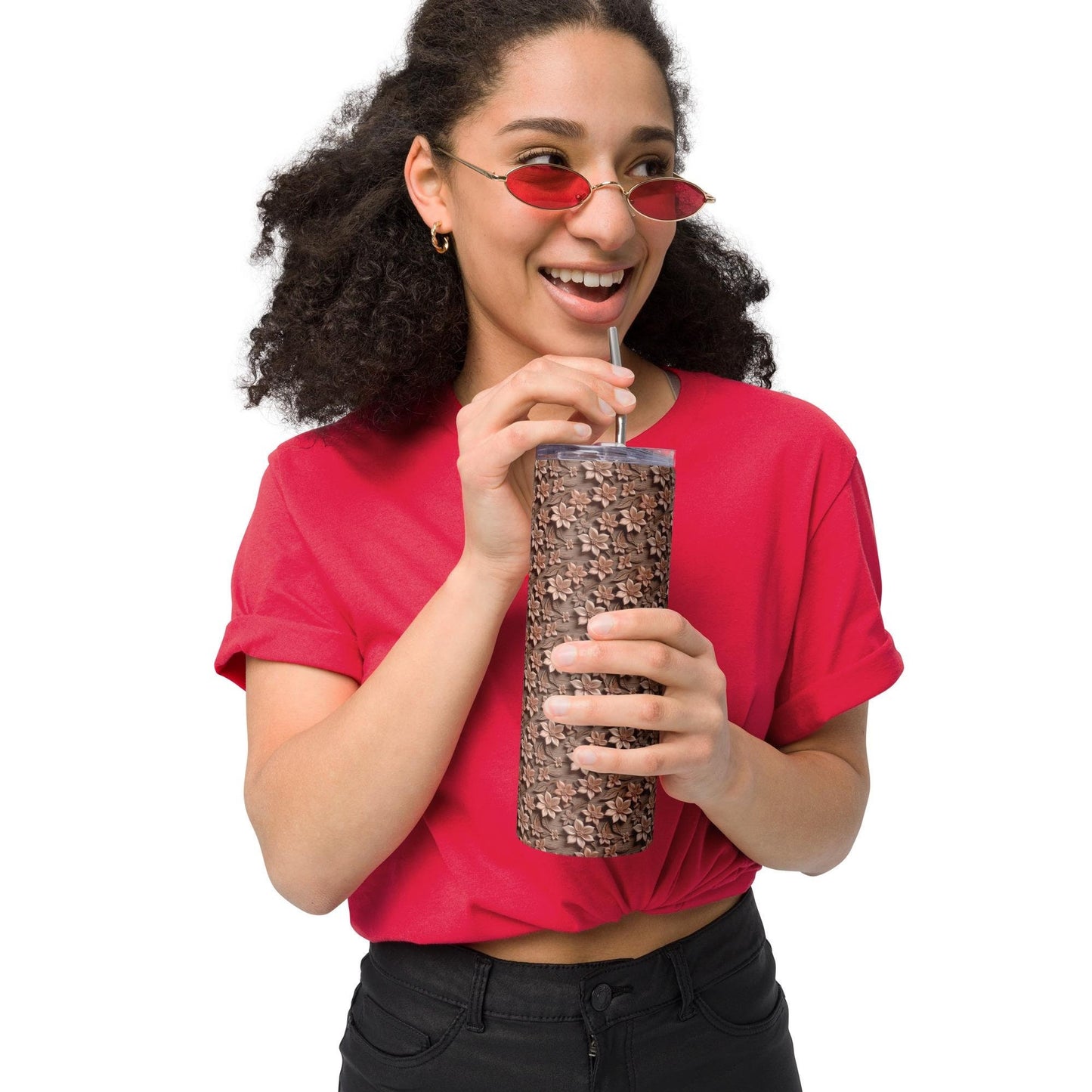 Stylish Floral All Over Print Stainless Steel Tumbler | Unique Travel Mug | Insulated Drinkware | Perfect Gift for Her | Personalized Cup