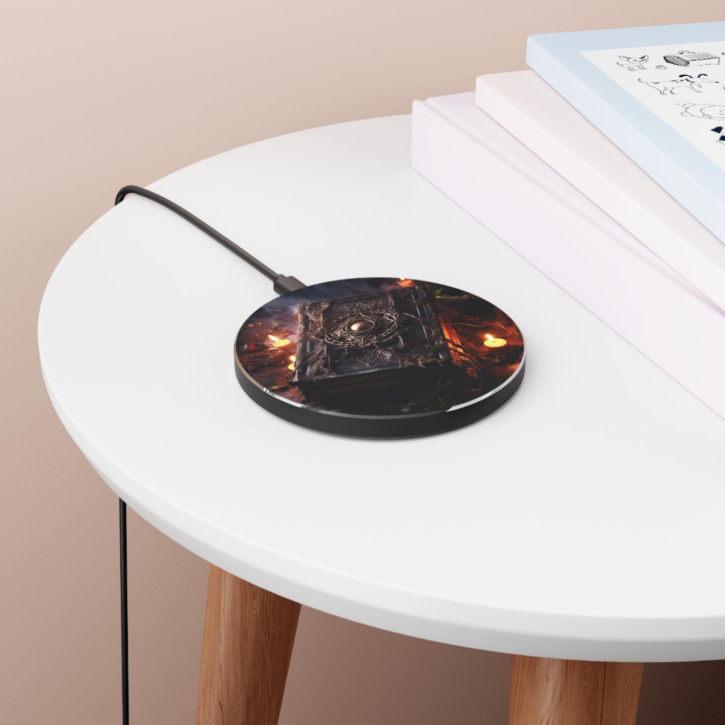 Mystical Book Design Wireless Charger for Tech Lovers, Fast Charging Pad, Gift for Witchy Vibes, Home Decor, Magical Accessory