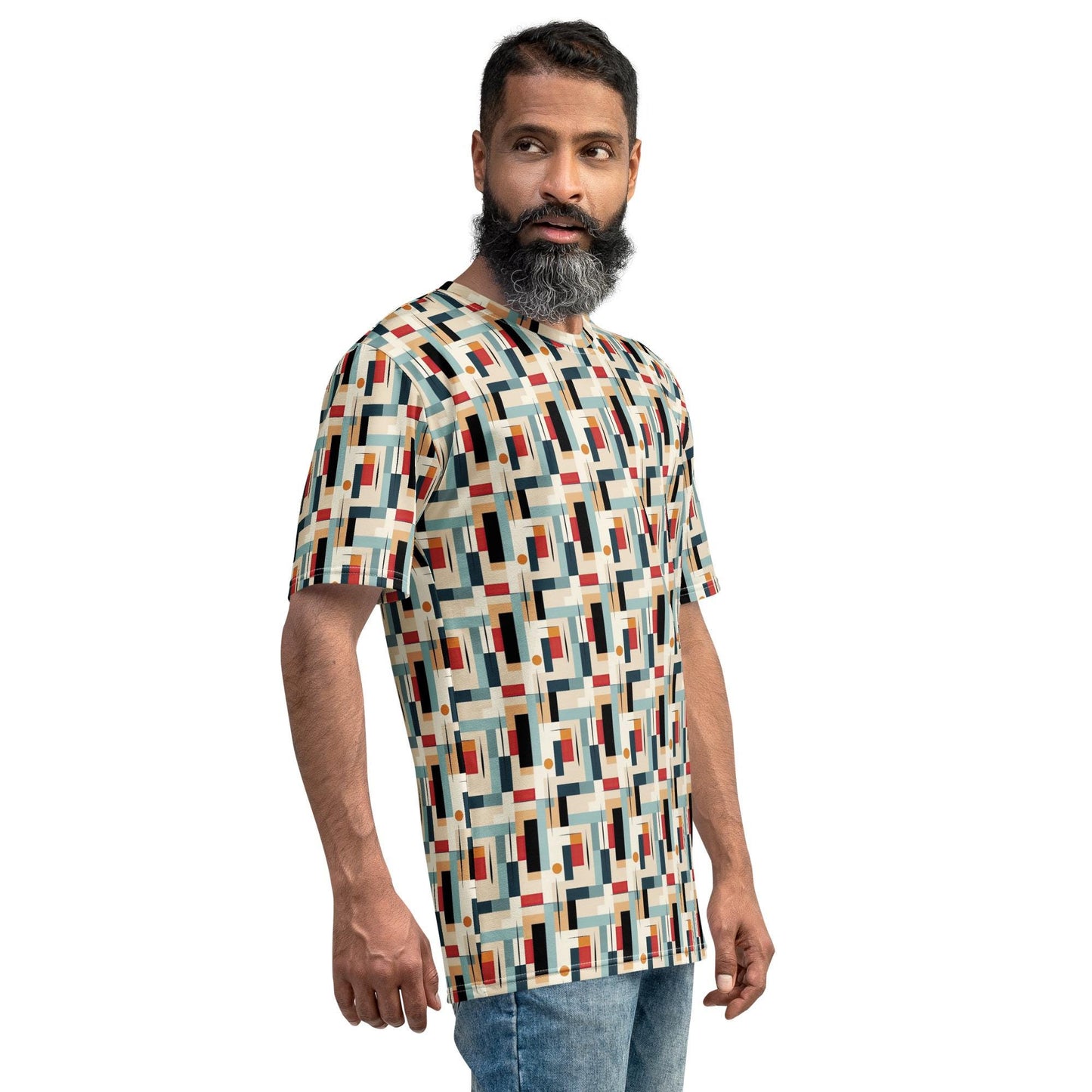 Modern Men's Geometric 90's Style T-shirt - All Over Pattern, Retro Graphic Design, Trendy Streetwear, Bold & Detailed Tee