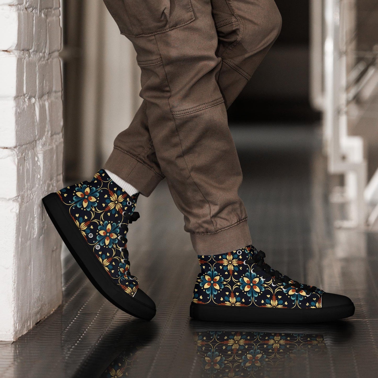 Men’s Vibrant Geometrical AOP High Top Shoes - Bold All-Over Print, Trendy Streetwear Sneakers, Unique Fashion Footwear