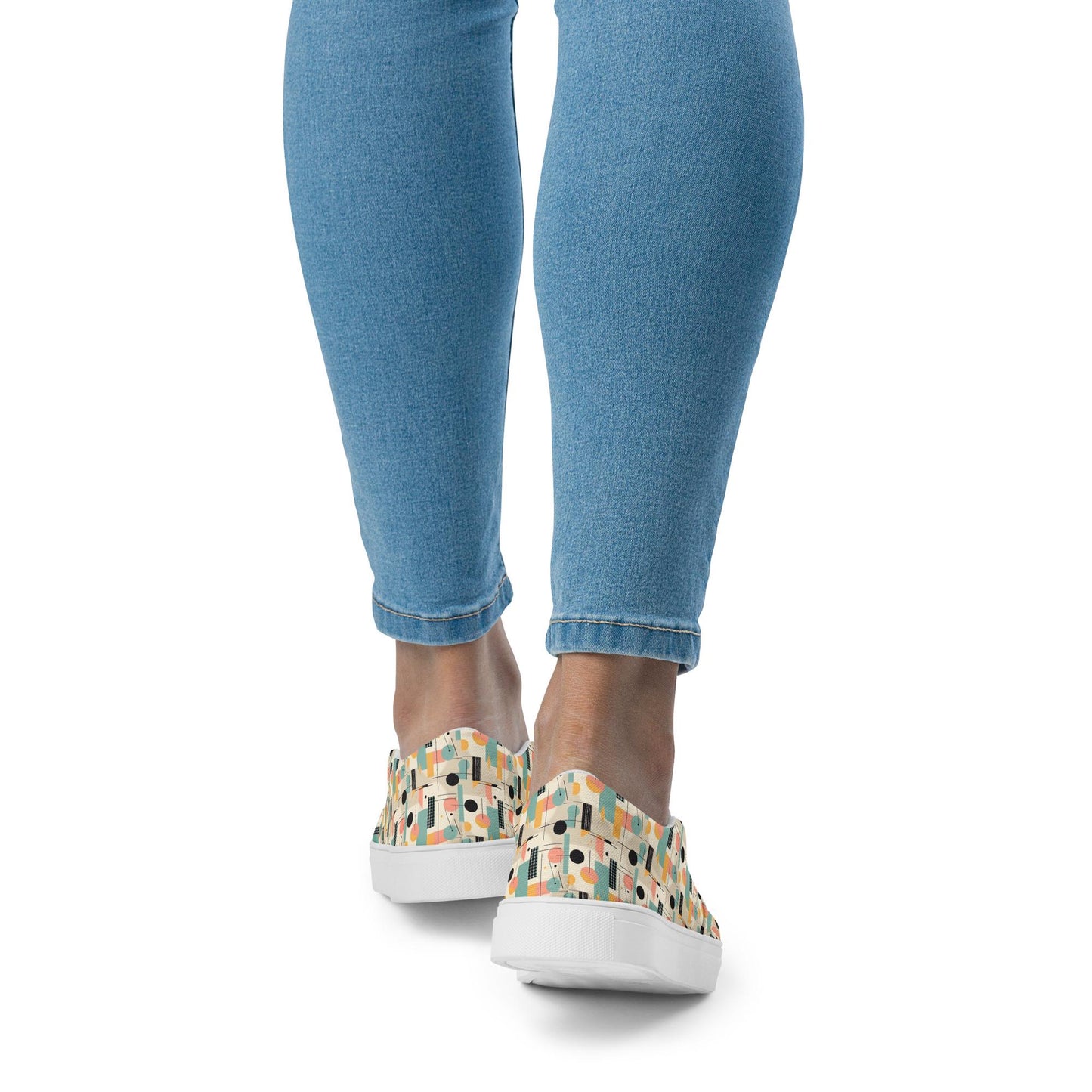 Geometric 90's Style Women’s Slip-On Canvas Shoes | Retro Pattern Flats | Comfortable & Trendy Casual Shoes | Summer Slip-Ons for Women