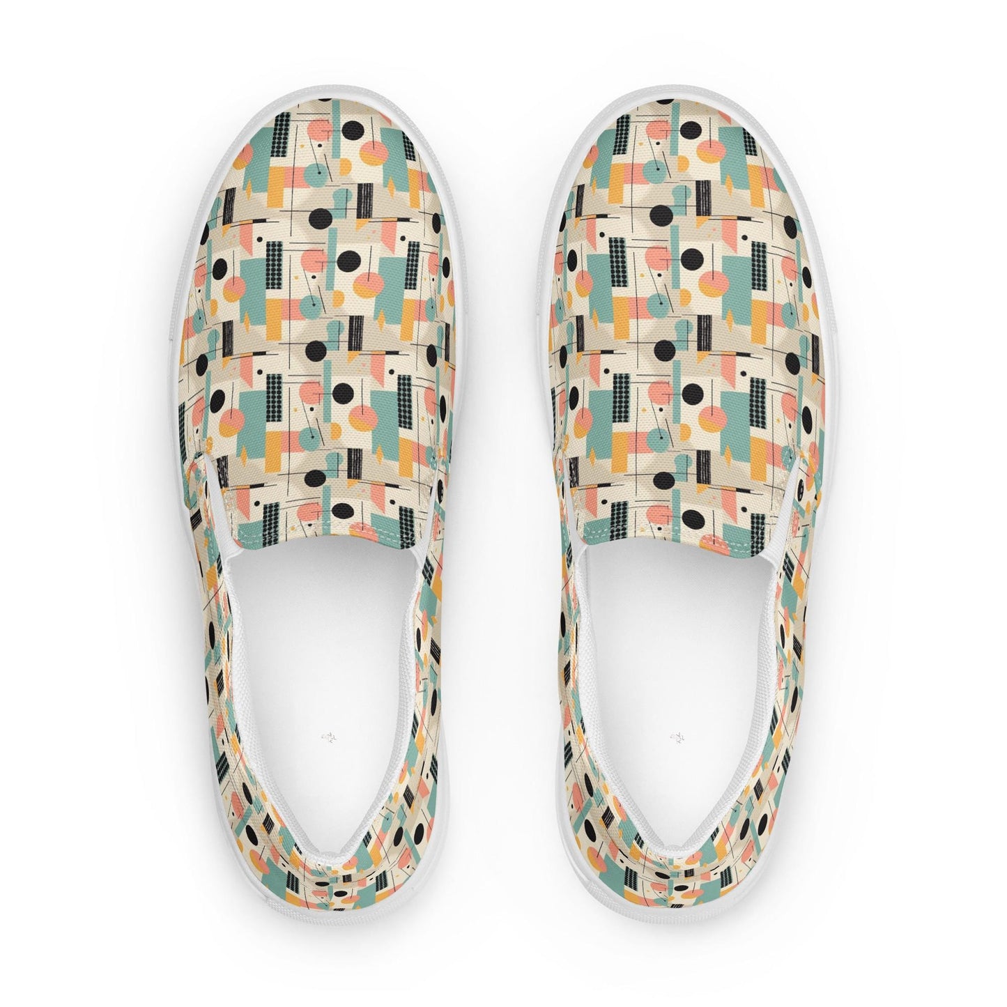 Geometric 90's Style Women’s Slip-On Canvas Shoes | Retro Pattern Flats | Comfortable & Trendy Casual Shoes | Summer Slip-Ons for Women