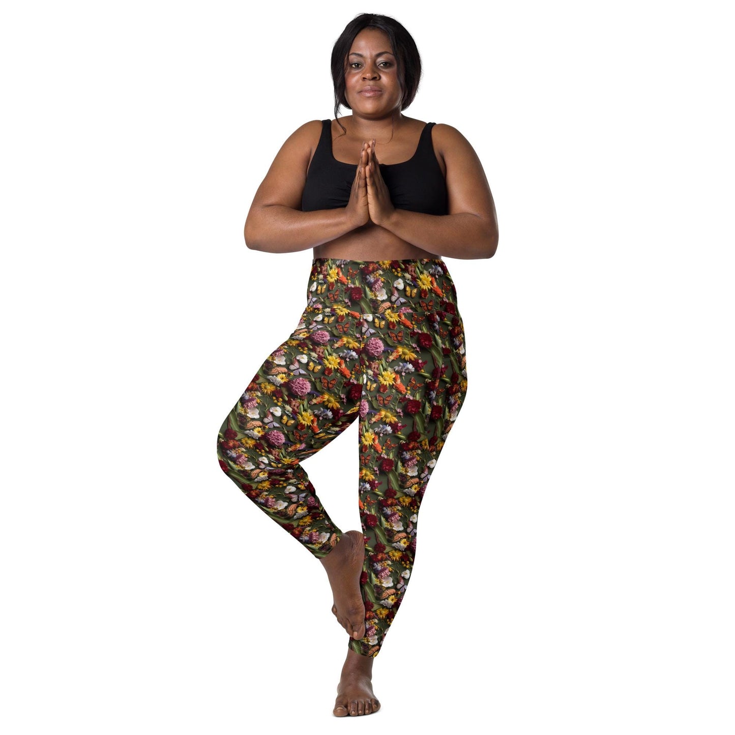 Women's 3D Floral Print Leggings with Pockets | Stunning AOP Pattern | Stylish, Comfortable & Functional | Perfect for Yoga or Casual Wear