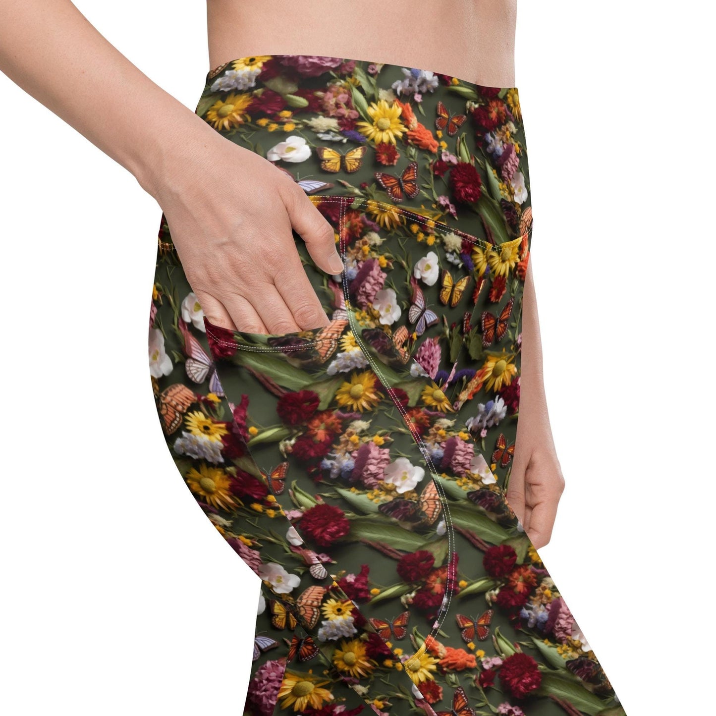Women's 3D Floral Print Leggings with Pockets | Stunning AOP Pattern | Stylish, Comfortable & Functional | Perfect for Yoga or Casual Wear