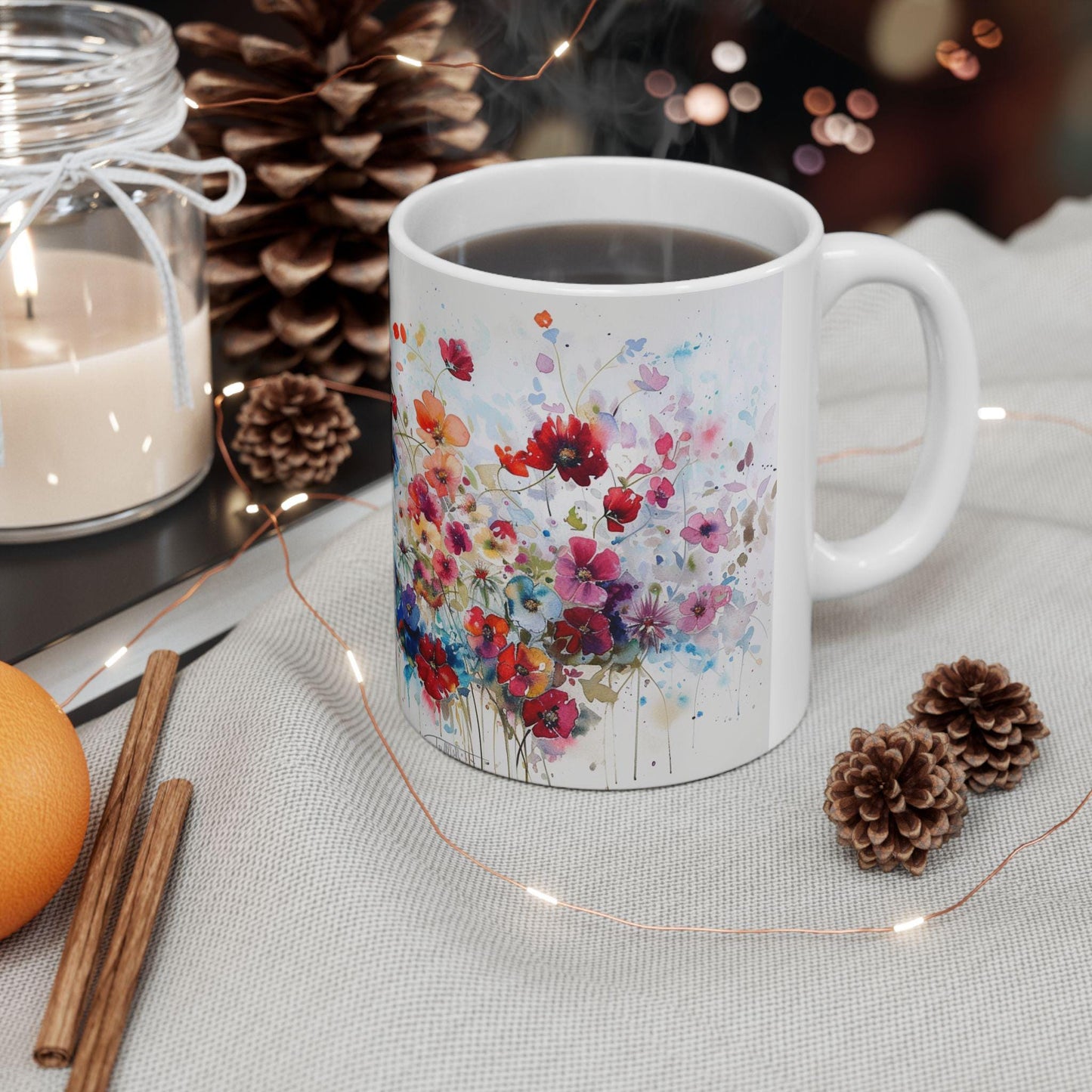 Floral Coffee Mug, Tea Cup, Pretty Ceramic Mug, 11oz 15oz Mug, All Over Print Pattern Mug, Gifts for Mom, Mother's Day Mug, Office Mug