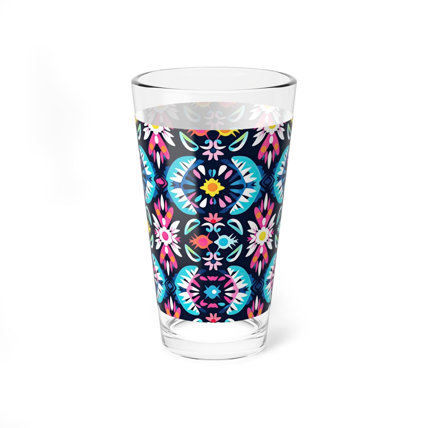 Colorful Floral Mixing Glass, 16oz Drinkware for Parties, Home Bar, Cocktail Lovers, Boho Kitchen Decor, Gift Idea