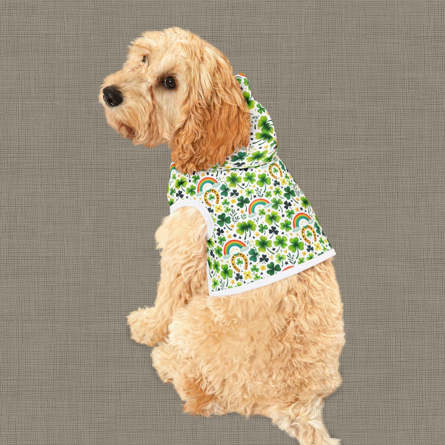 Rainbow Shamrock Pet Hoodie for Dogs, Lucky Dog Apparel, St. Patrick's Day Outfit, Cute Pet Clothing, Spring Pet Fashion