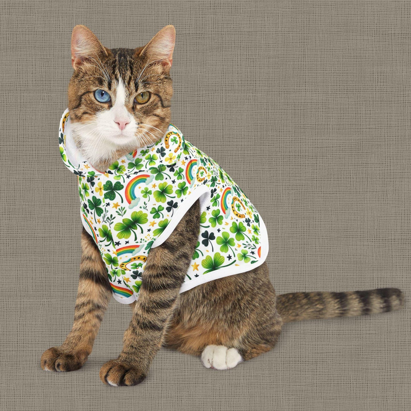 Rainbow Shamrock Pet Hoodie for Dogs, Lucky Dog Apparel, St. Patrick's Day Outfit, Cute Pet Clothing, Spring Pet Fashion