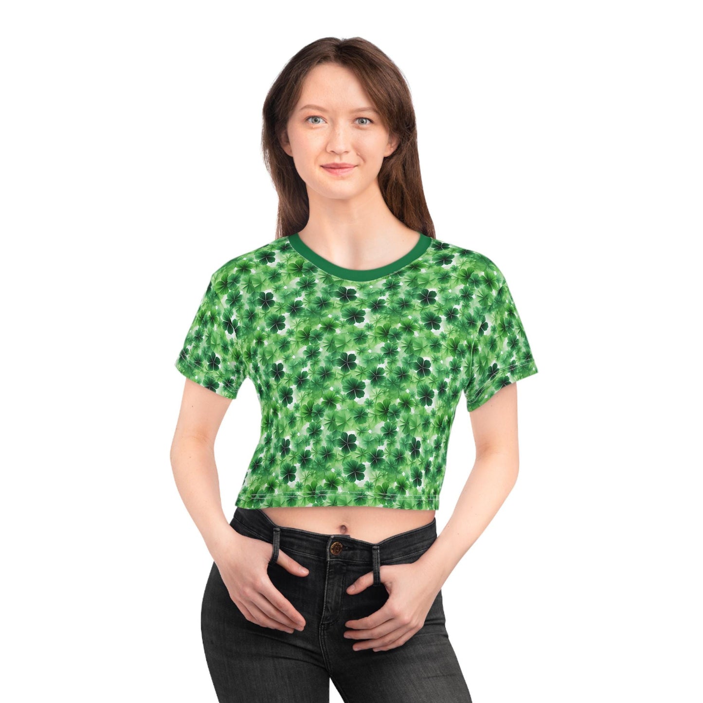 Lucky Clover Crop Tee - St. Patrick's Day Top, Casual Tee, Summer Style, Festive Clothing, Lucky Charm Shirt, Green Floral Print