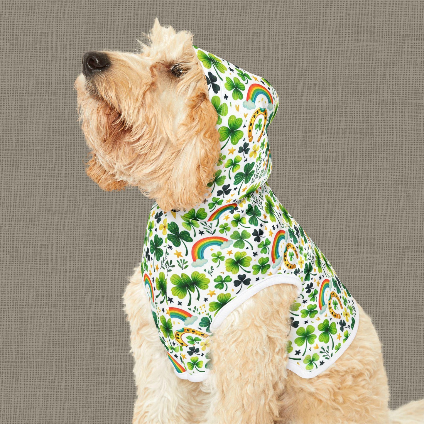 Rainbow Shamrock Pet Hoodie for Dogs, Lucky Dog Apparel, St. Patrick's Day Outfit, Cute Pet Clothing, Spring Pet Fashion