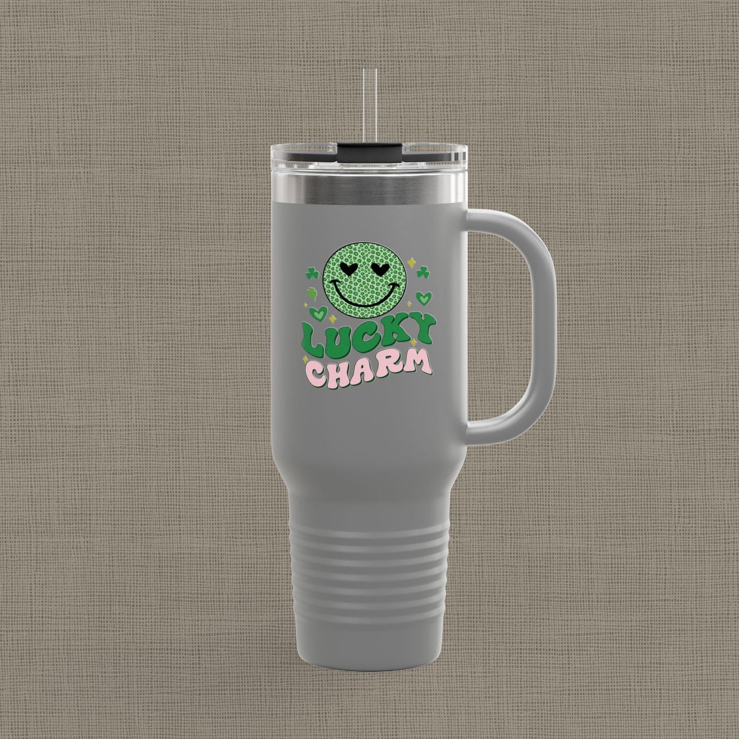 Lucky Charm Insulated Travel Mug, 40oz, Perfect for Coffee Lovers, Eco-Friendly Drinkware, Great Gift for Travelers, Fun Kitchen Accessory,