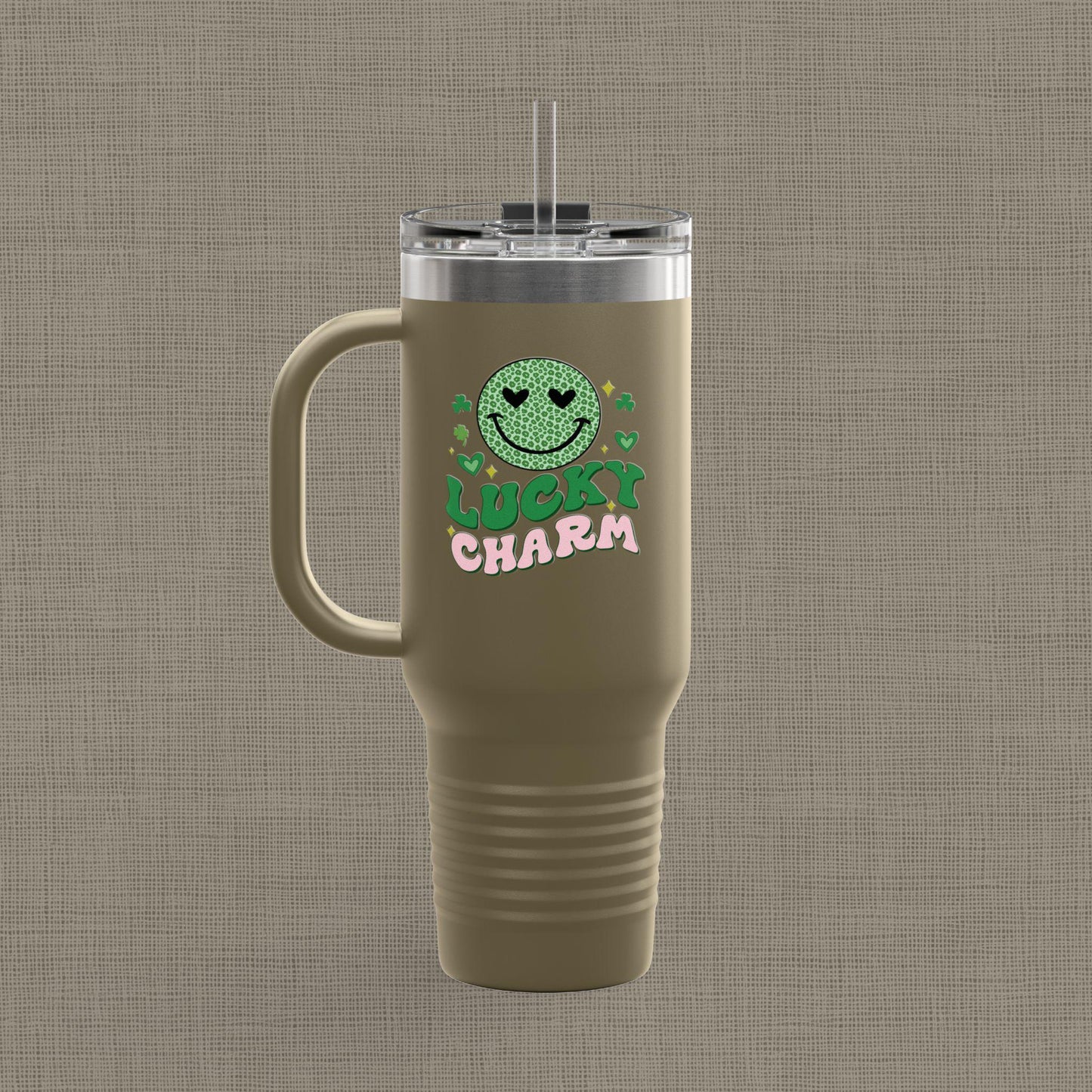 Lucky Charm Insulated Travel Mug, 40oz, Perfect for Coffee Lovers, Eco-Friendly Drinkware, Great Gift for Travelers, Fun Kitchen Accessory,