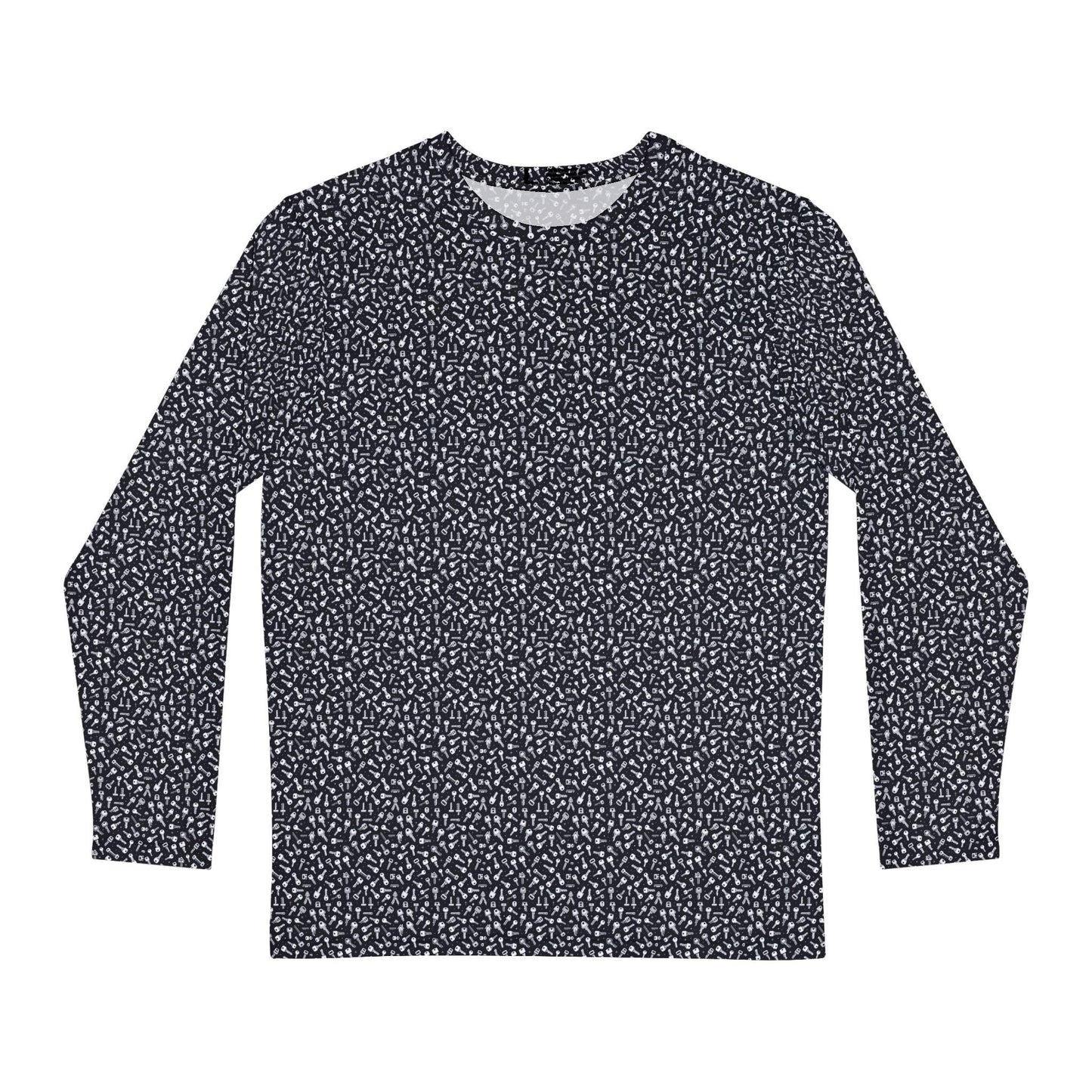 Mens Long Sleeve Print Shirt - Geometric Keys Design, Casual Mens Top, Everyday Wear, Birthday Gift, Lightweight Layering