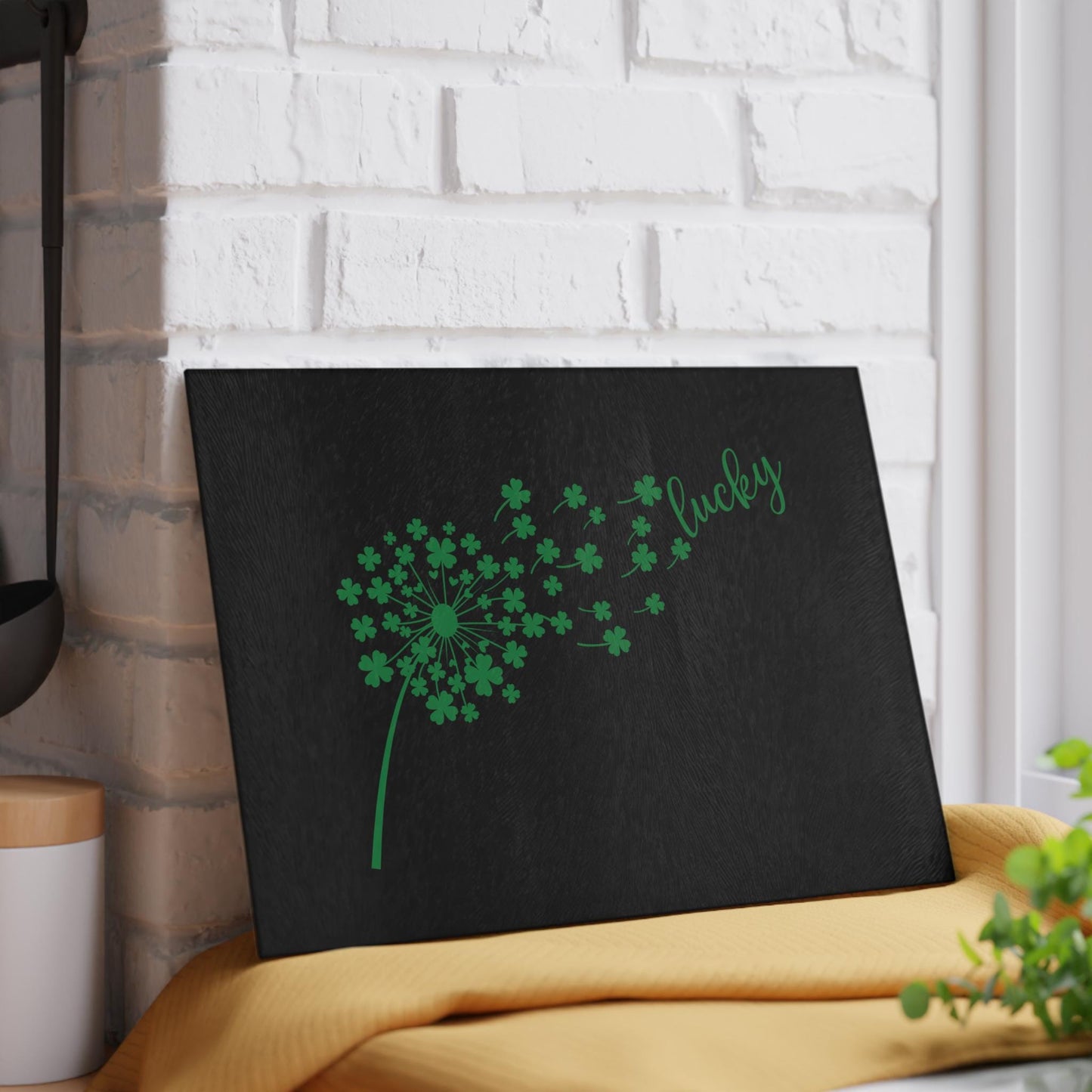 Lucky Dandelion Glass Cutting Board, Kitchen Decor, Gift for Chef, St. Patrick's Day, Home Cooking, Unique Kitchen Gift
