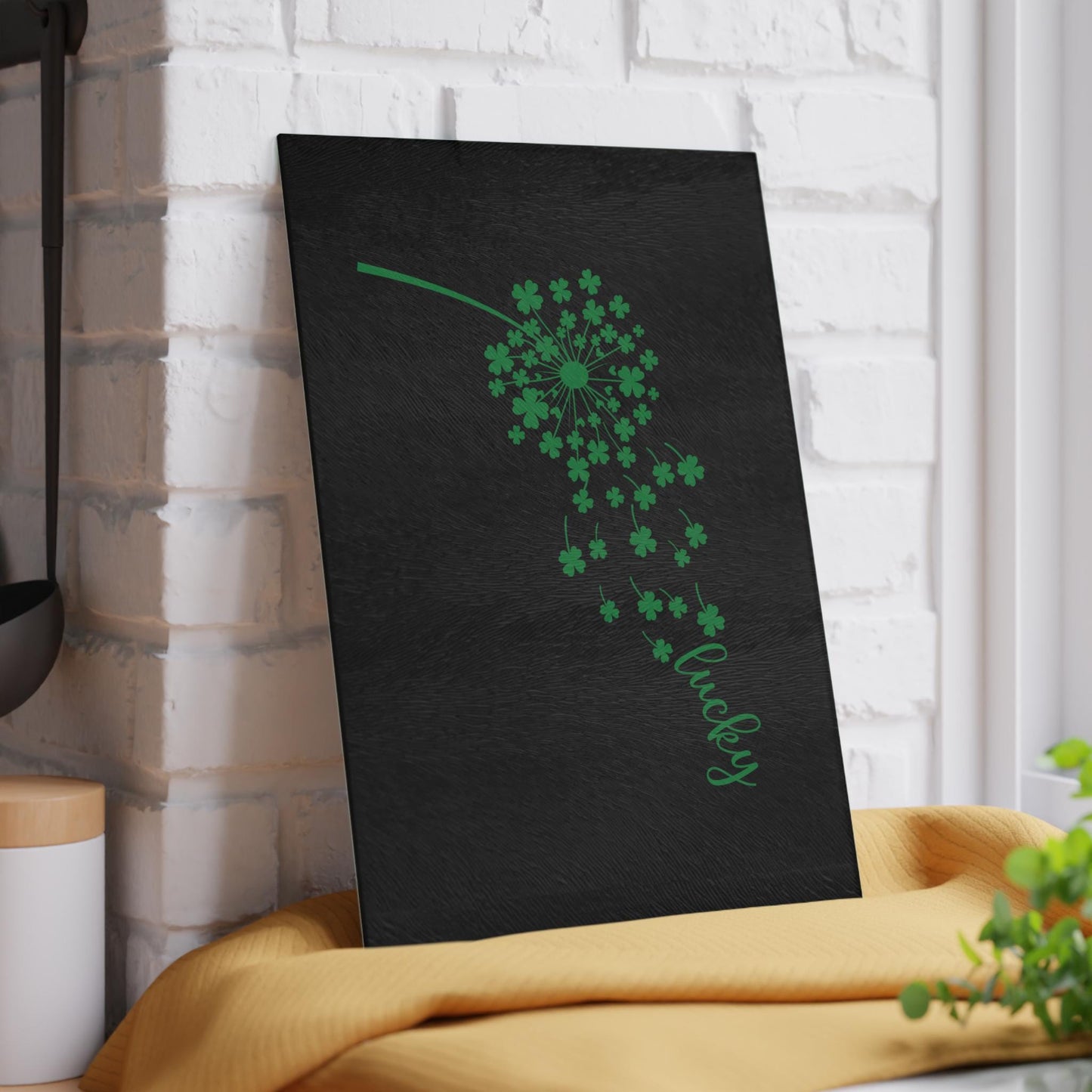 Lucky Dandelion Glass Cutting Board, Kitchen Decor, Gift for Chef, St. Patrick's Day, Home Cooking, Unique Kitchen Gift