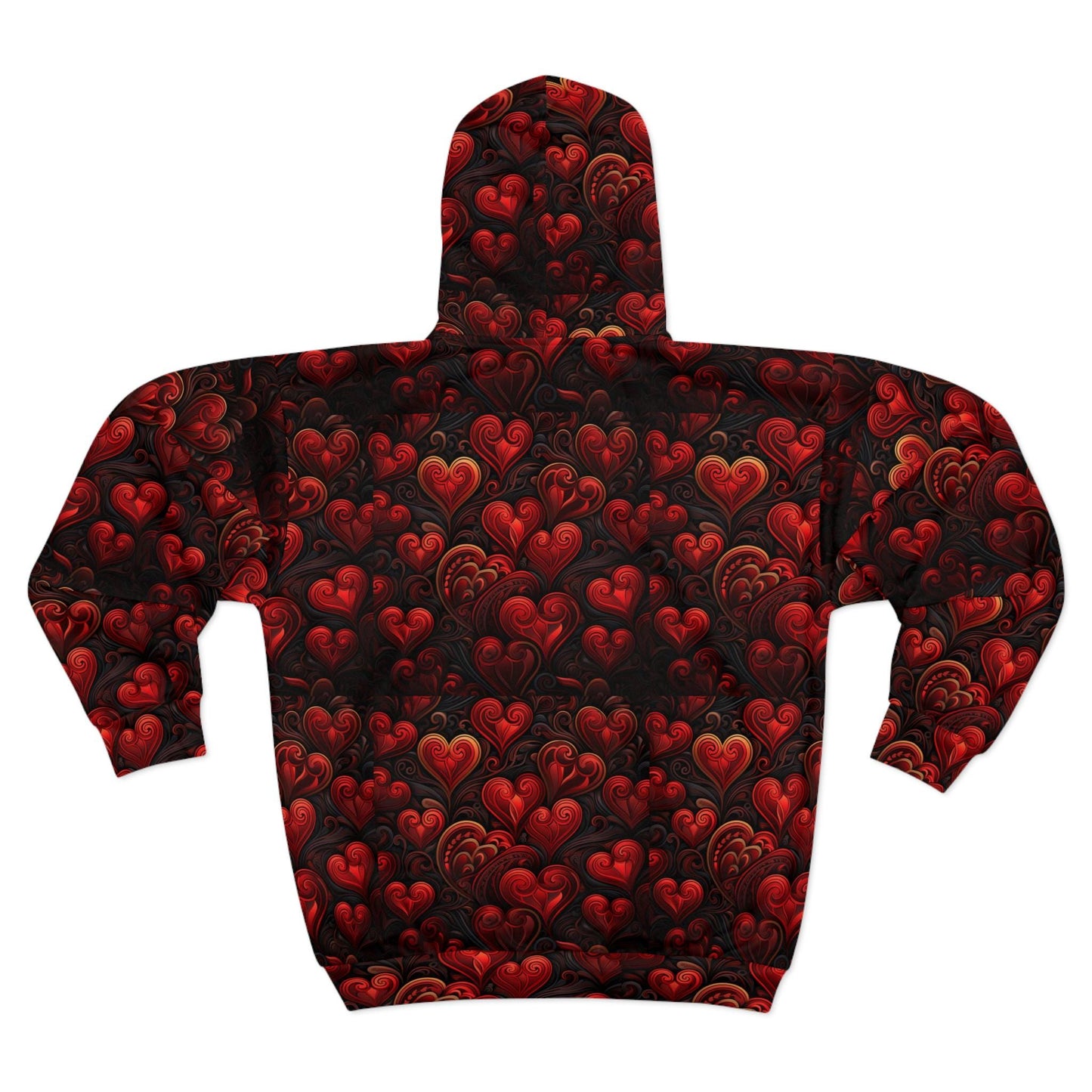Romantic Heart Pattern Womens Zip Hoodie, Cozy Sweatshirt, Valentine's Day Gift, Couple's Apparel, Love-Themed Loungewear, Stylish Layering