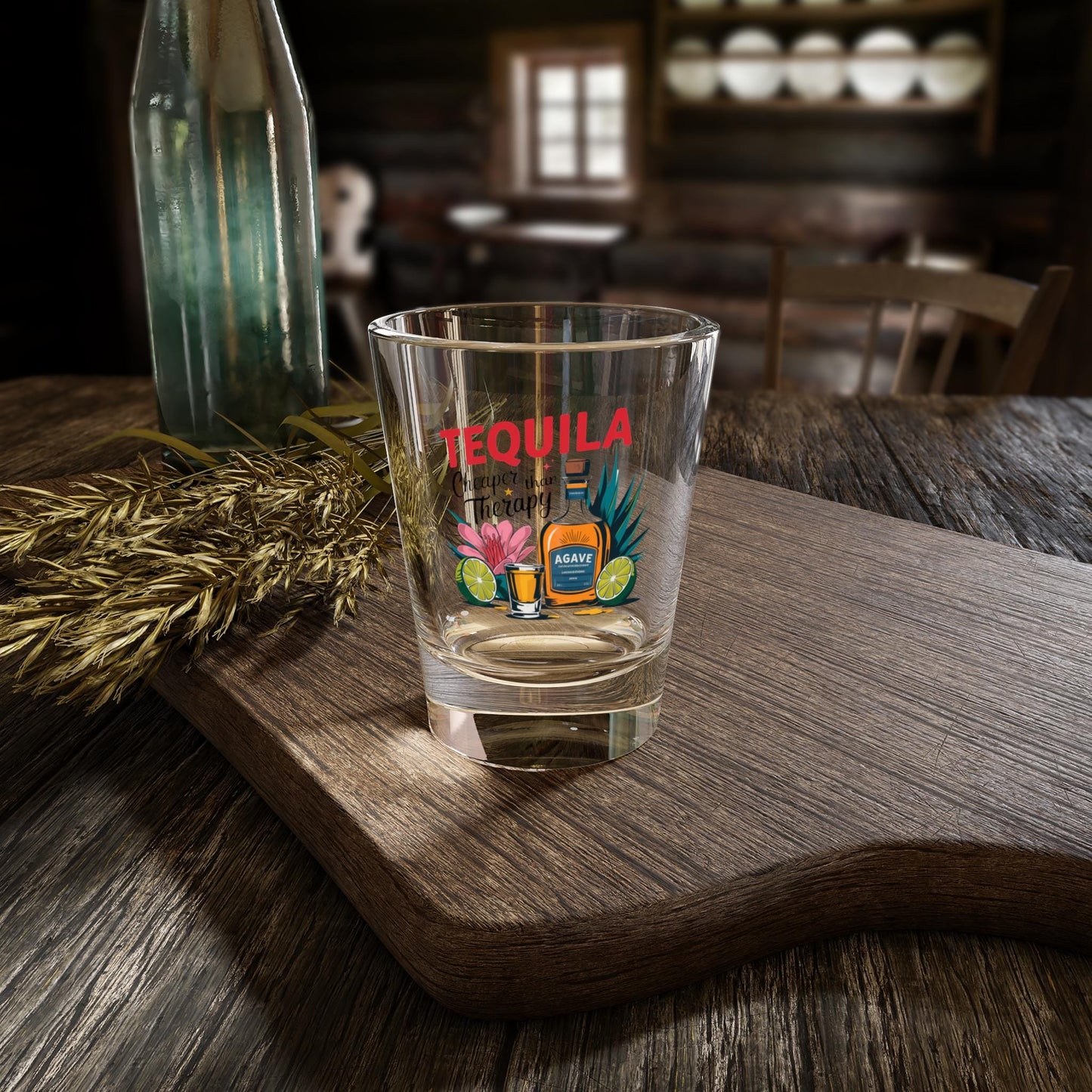 Tequila Shot Glass - Cheaper than Therapy, Funny Gift for Party, Birthday, Barware, Bachelorette, Humor Drinking Glass