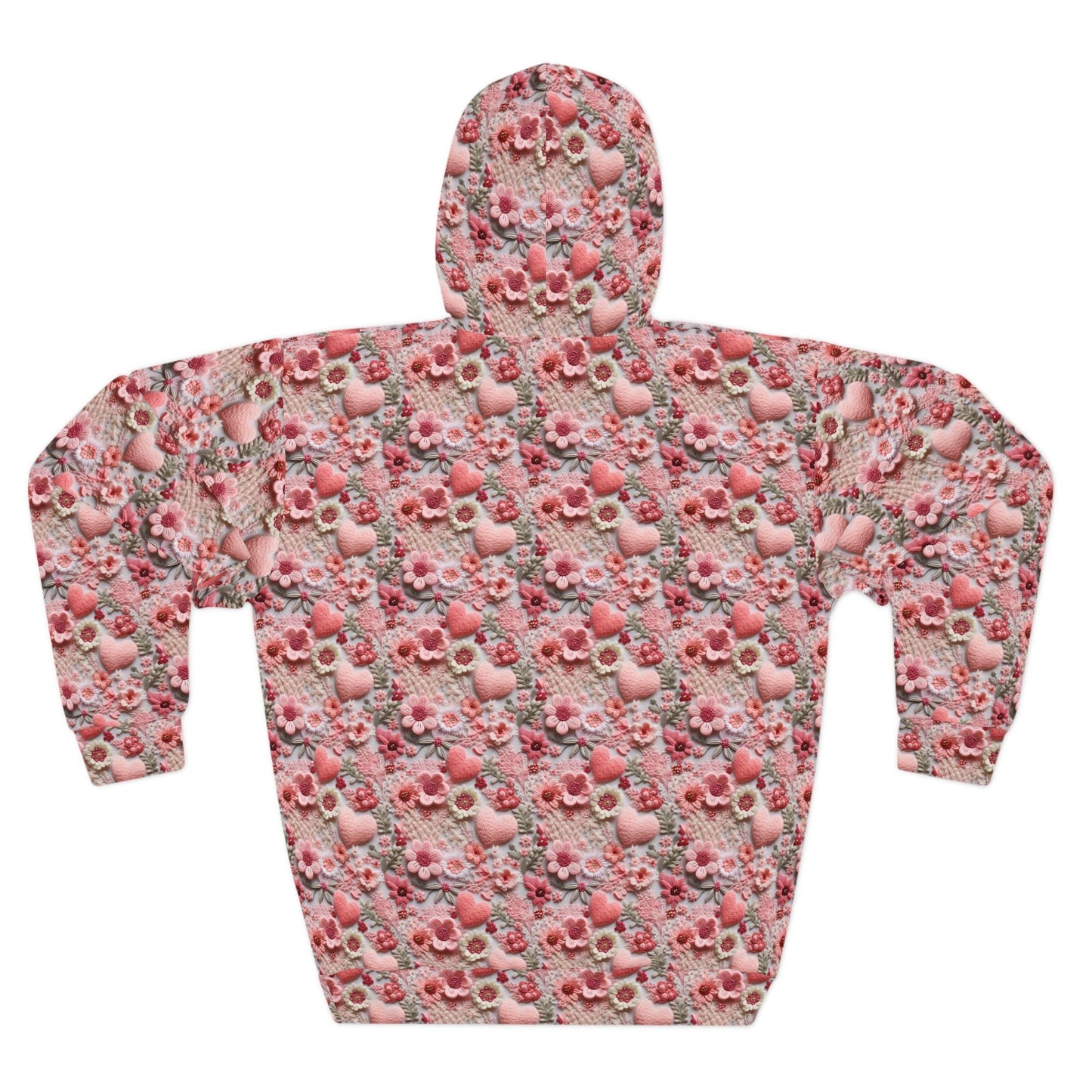 Pink Floral Heart Happiness Women's Pullover Hoodie, Cozy Sweatshirt, Gift for Her, Cute Floral Sweater, Casual Streetwear, Spring Fashion