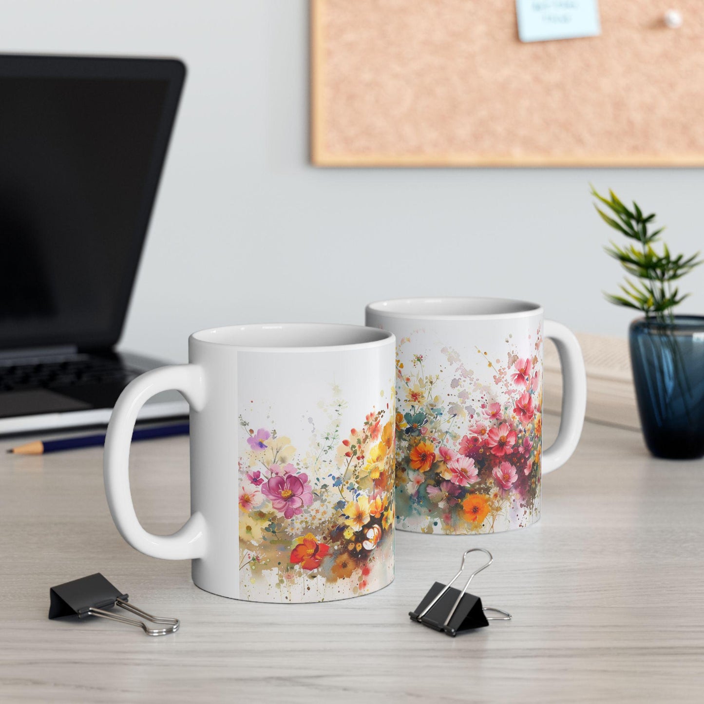 Floral Art Ceramic Mug - Colorful Flower Design, Gift for Her, Morning Coffee Mug, Tea Lover's Gift, Spring Decor