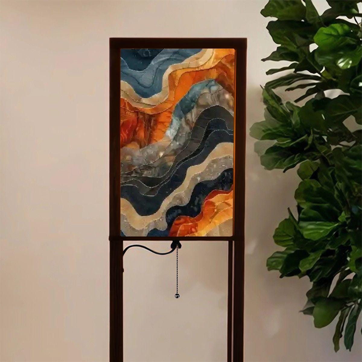 Floor Lamp with Shelves (Made in USA), Earth Tone Marble Unique Stylish Modern Home Lighting Decor