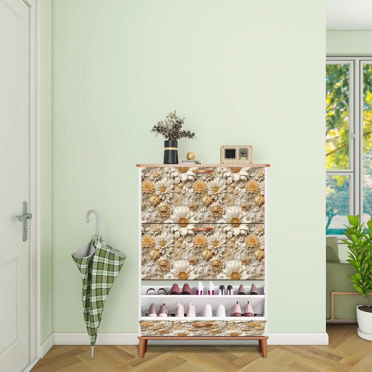 Floral Shoe Cabinet (Made in USA), Designer Home Office Shoe Organizer, Great Gift