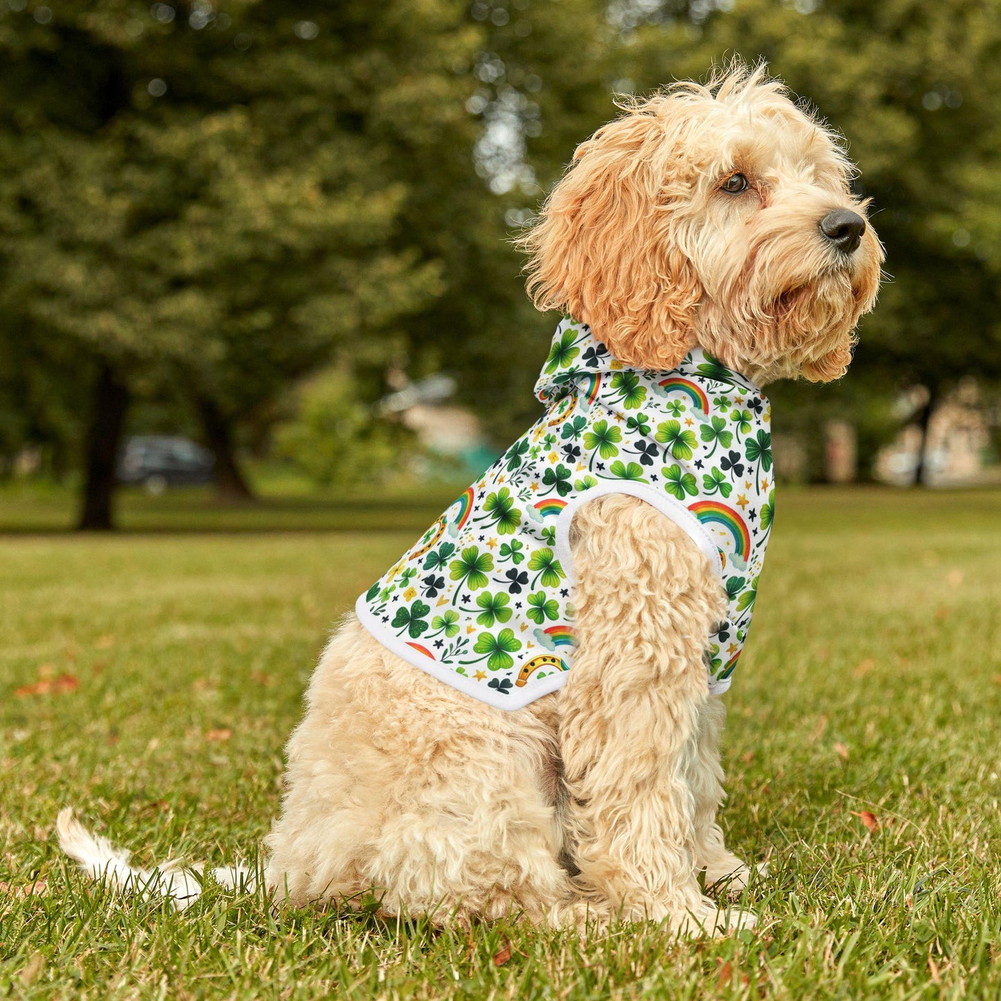 Rainbow Shamrock Pet Hoodie for Dogs, Lucky Dog Apparel, St. Patrick's Day Outfit, Cute Pet Clothing, Spring Pet Fashion
