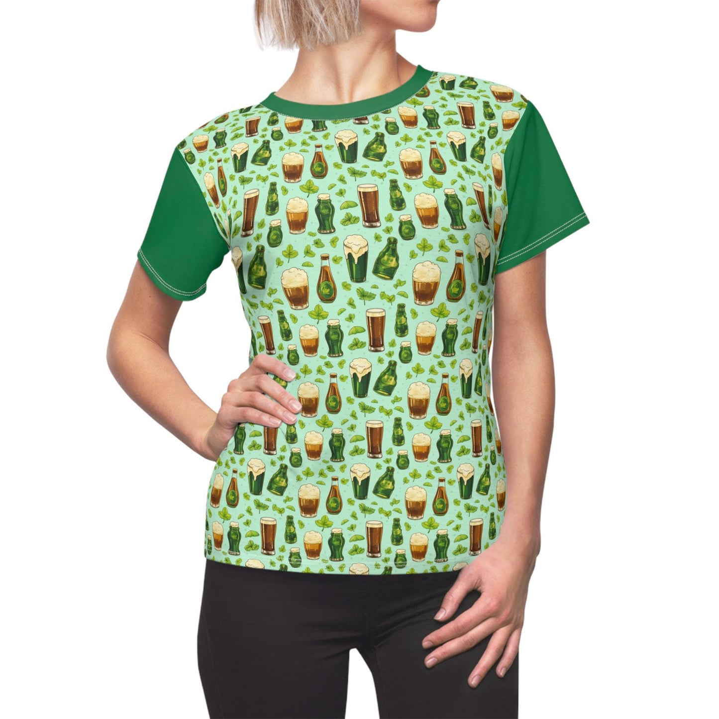 St. Patrick's Day Women's Cut & Sew Tee, Festive Green Beer Shirt, Cute Drinking Tee, Pub Party Top, Casual Fun Wear