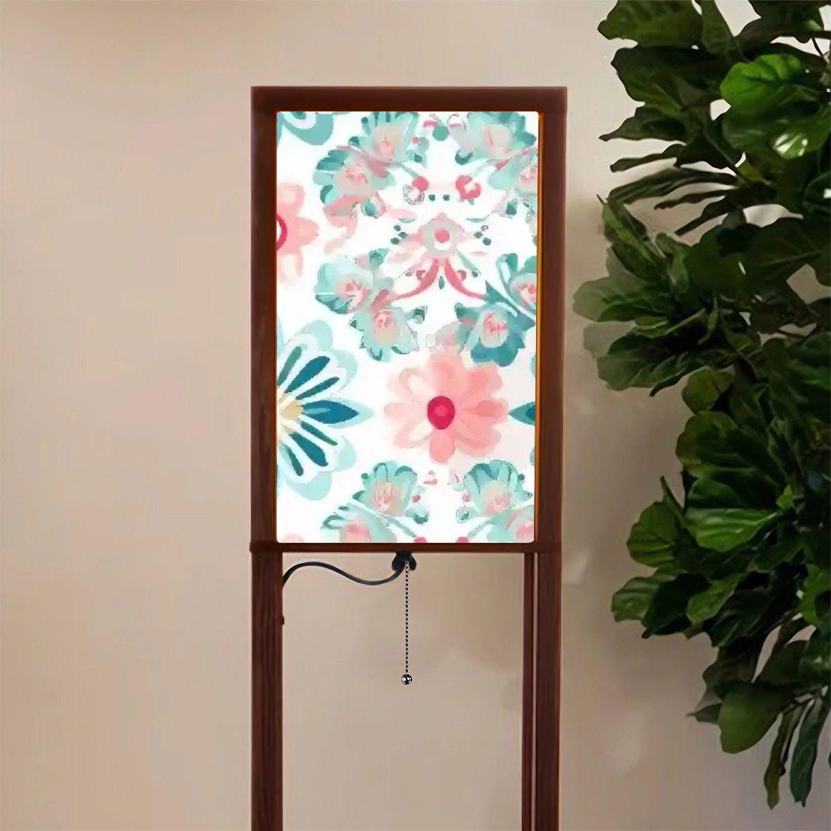 Colorful Spring Floor Lamp with Shelves (Made in USA), Designer Style Bright Living Room Hallway Shelf Lamp