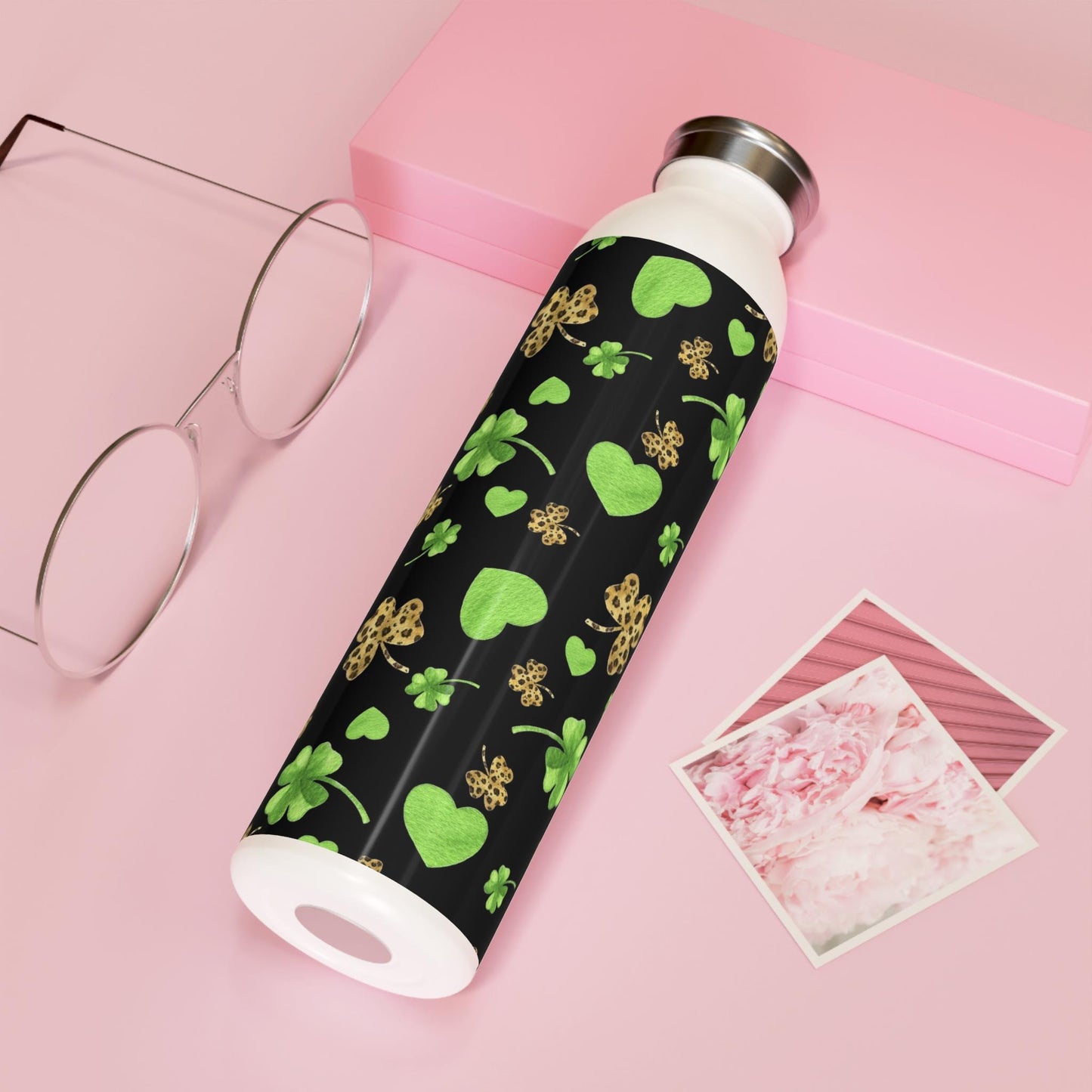 St. Patrick's Day Slim Water Bottle, Eco-Friendly Fitness Bottle, Lightweight Hydration Bottle, Green Shamrock Design, Reusable Travel Flask
