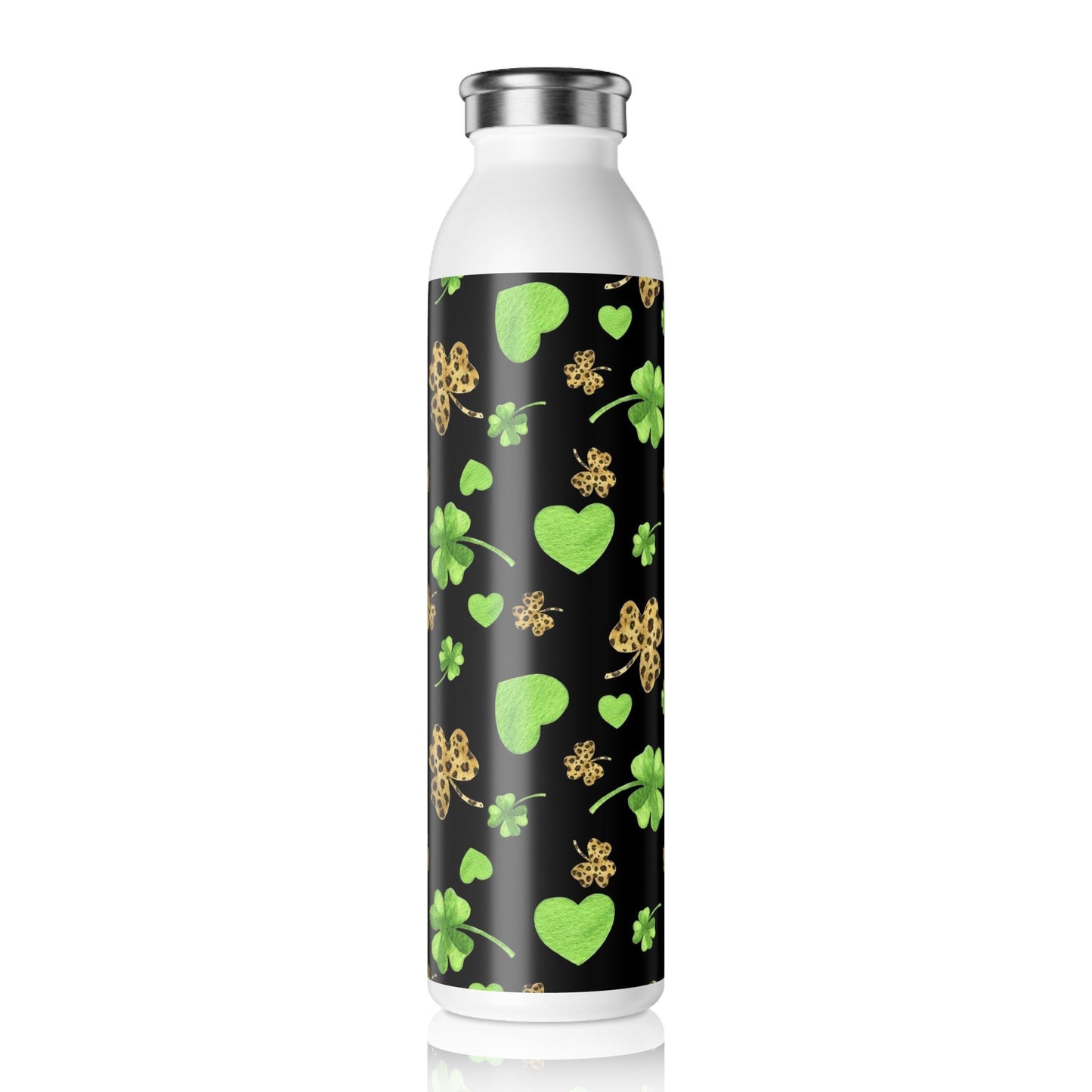 St. Patrick's Day Slim Water Bottle, Eco-Friendly Fitness Bottle, Lightweight Hydration Bottle, Green Shamrock Design, Reusable Travel Flask