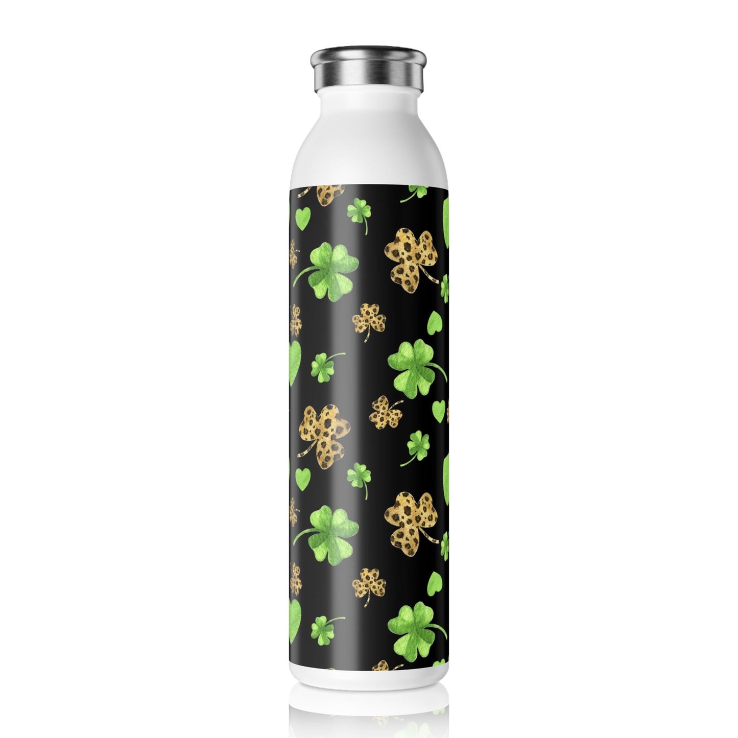 St. Patrick's Day Slim Water Bottle, Eco-Friendly Fitness Bottle, Lightweight Hydration Bottle, Green Shamrock Design, Reusable Travel Flask