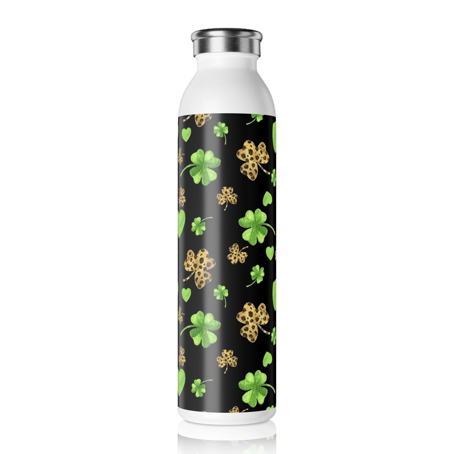 St. Patrick's Day Slim Water Bottle, Eco-Friendly Fitness Bottle, Lightweight Hydration Bottle, Green Shamrock Design, Reusable Travel Flask