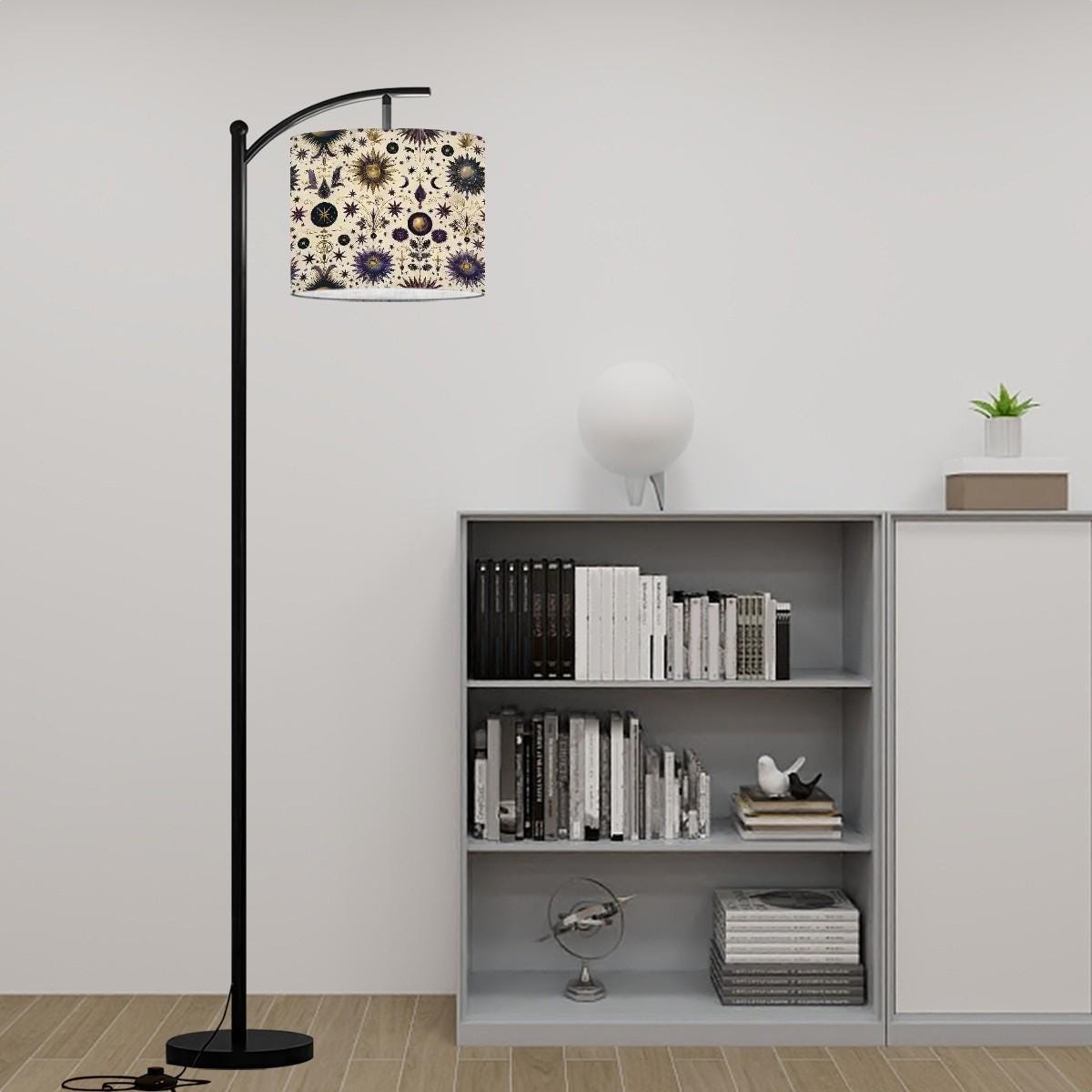 Celestial Sublimation Arc Floor Lamp (Made in USA), Home Decor Stylish all over print Design Tall Living Room Bedroom Den Accent Lighting