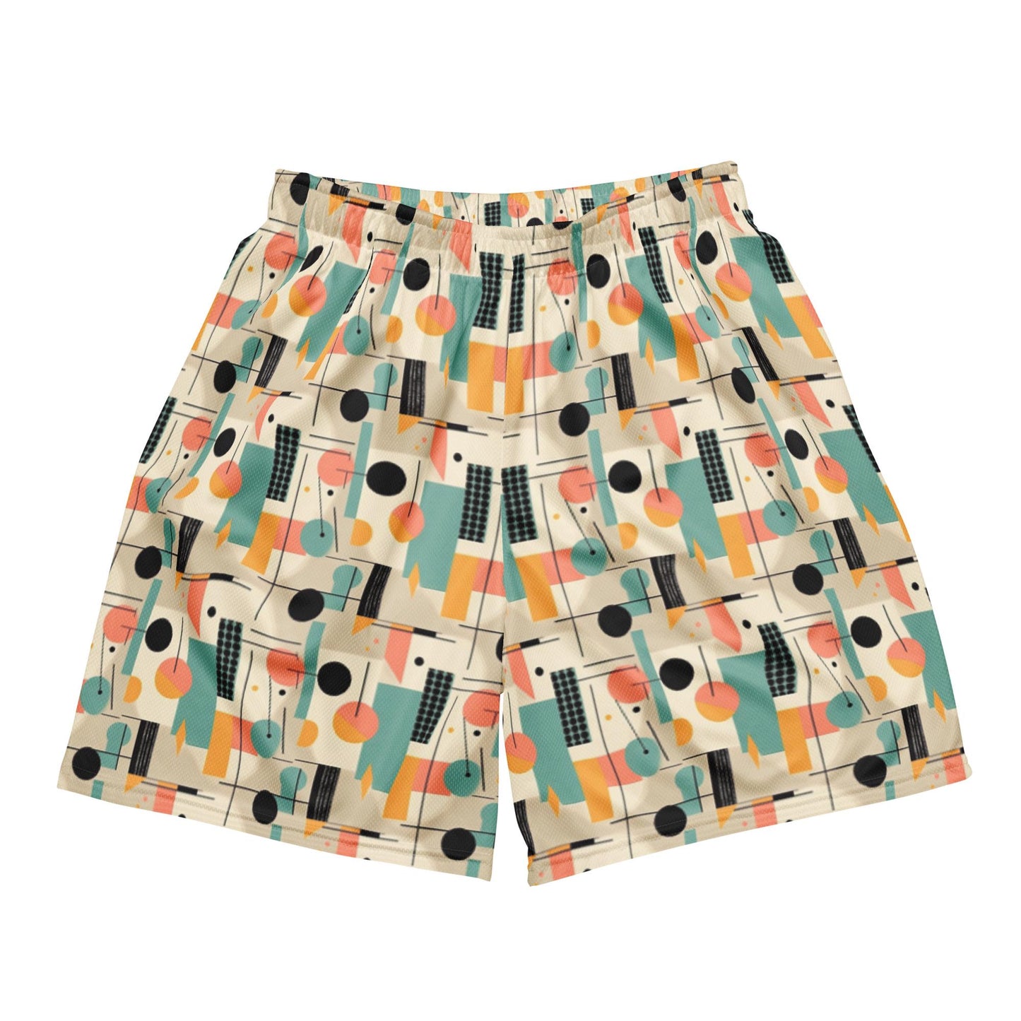 Men's Geometrical Colorful 90's Look Mesh Shorts | Retro Vintage Style | Bold Breathable | Perfect for Summer & Casual Wear