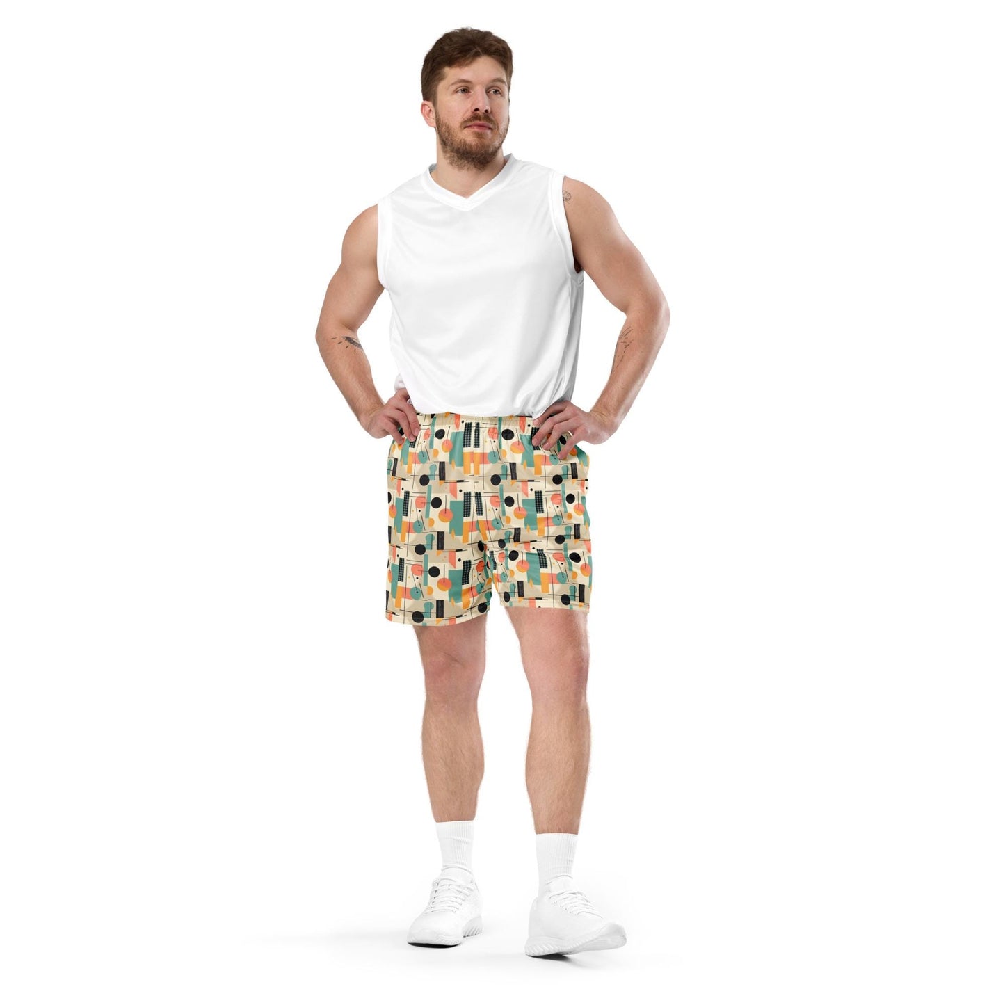 Men's Geometrical Colorful Look Mesh Shorts | Retro Vintage Style | Bold Breathable | Perfect for Summer & Casual Wear