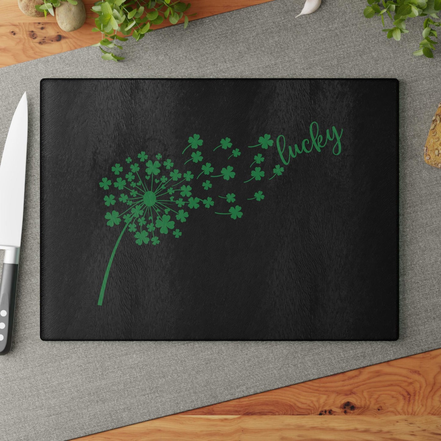 Lucky Dandelion Glass Cutting Board, Kitchen Decor, Gift for Chef, St. Patrick's Day, Home Cooking, Unique Kitchen Gift