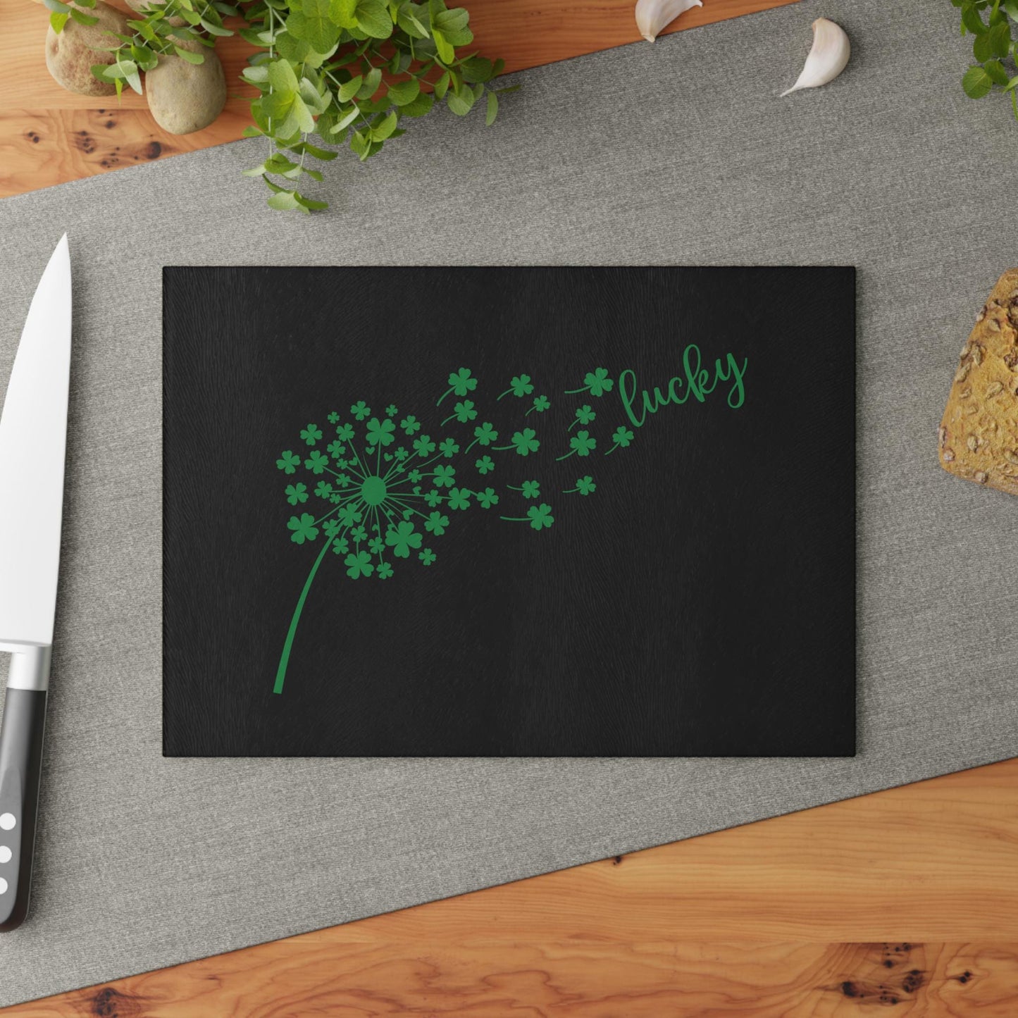 Lucky Dandelion Glass Cutting Board, Kitchen Decor, Gift for Chef, St. Patrick's Day, Home Cooking, Unique Kitchen Gift