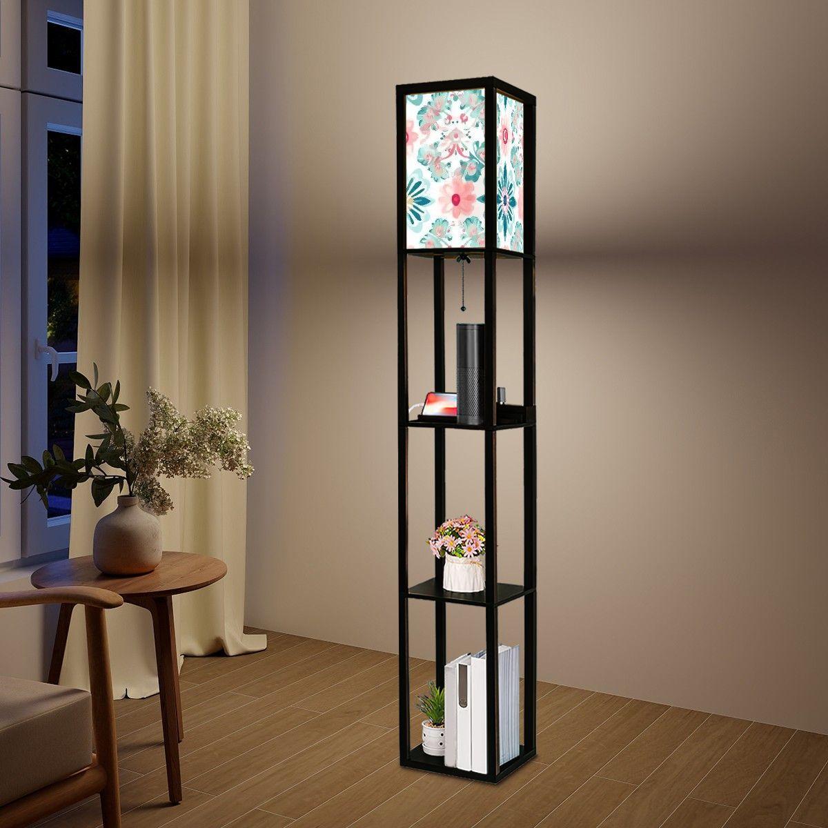 Colorful Spring Floor Lamp with Shelves (Made in USA), Designer Style Bright Living Room Hallway Shelf Lamp