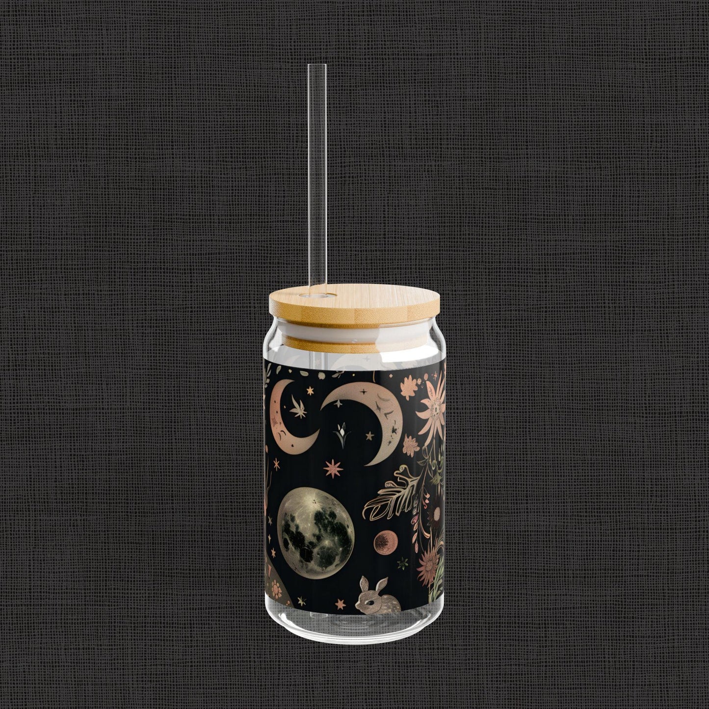 Celestial Sipper Glass, 16oz - Astrology Drinkware, Moon Phase Cup, Starry Night Tumbler, Boho Style Beverage Holder, Eco-Friendly Glass