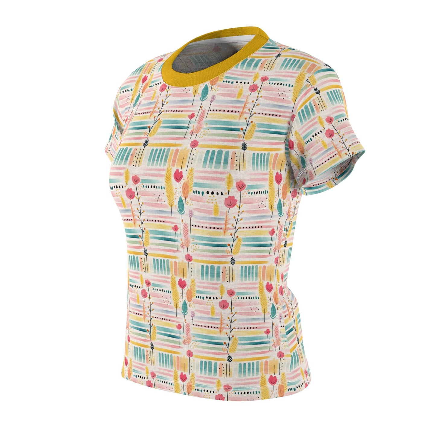 Colorful Floral Tee - Casual Wear, Women's Summer Top, Perfect for Picnics, Birthdays, Gifts, Cut & Sew Shirt