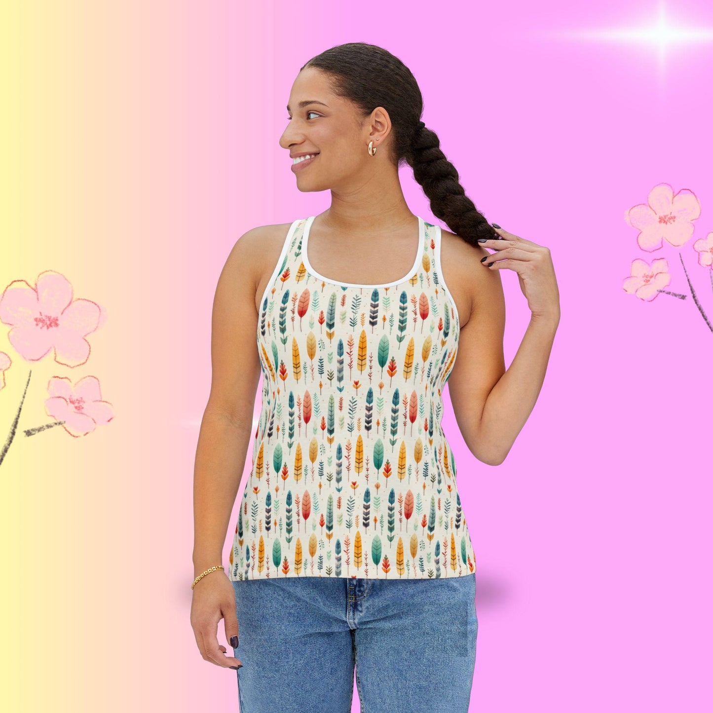 Forest Pattern Women's Tank Top, Boho Summer Shirt, Nature Lovers Gift, Casual Wear, Eco-Friendly Style, Outdoor Activities
