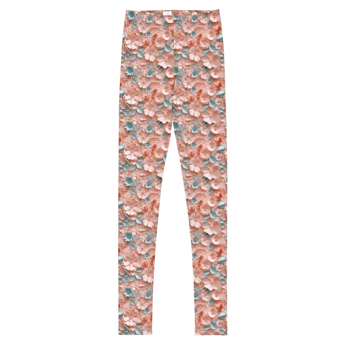 3D Floral Print Youth Leggings | All-Over Pattern Kids Leggings | Girls’ Floral Pants | Stretchy Comfortable Child Leggings | Cute Playwear