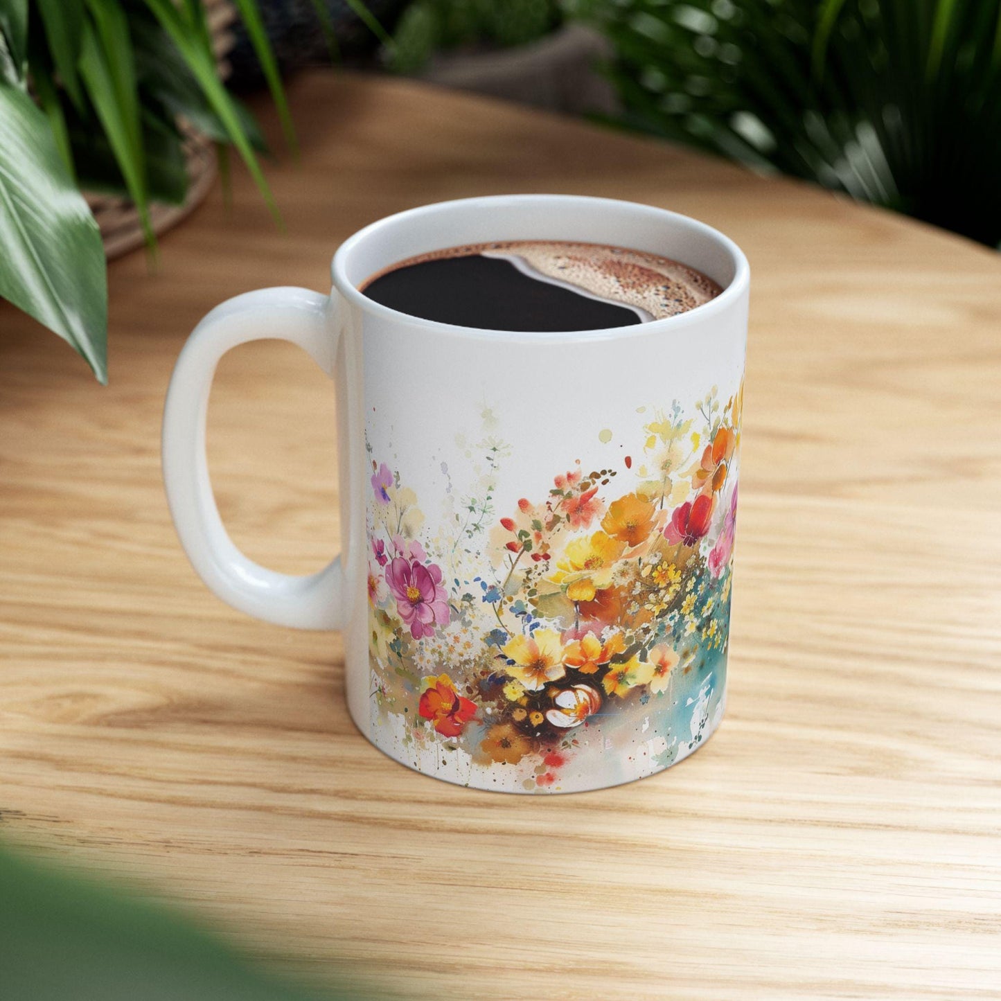 Floral Art Ceramic Mug - Colorful Flower Design, Gift for Her, Morning Coffee Mug, Tea Lover's Gift, Spring Decor