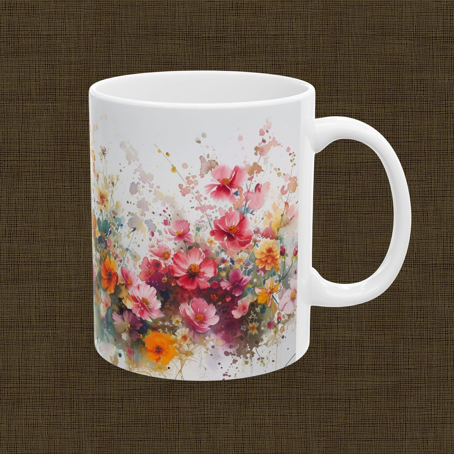 Floral Art Ceramic Mug - Colorful Flower Design, Gift for Her, Morning Coffee Mug, Tea Lover's Gift, Spring Decor
